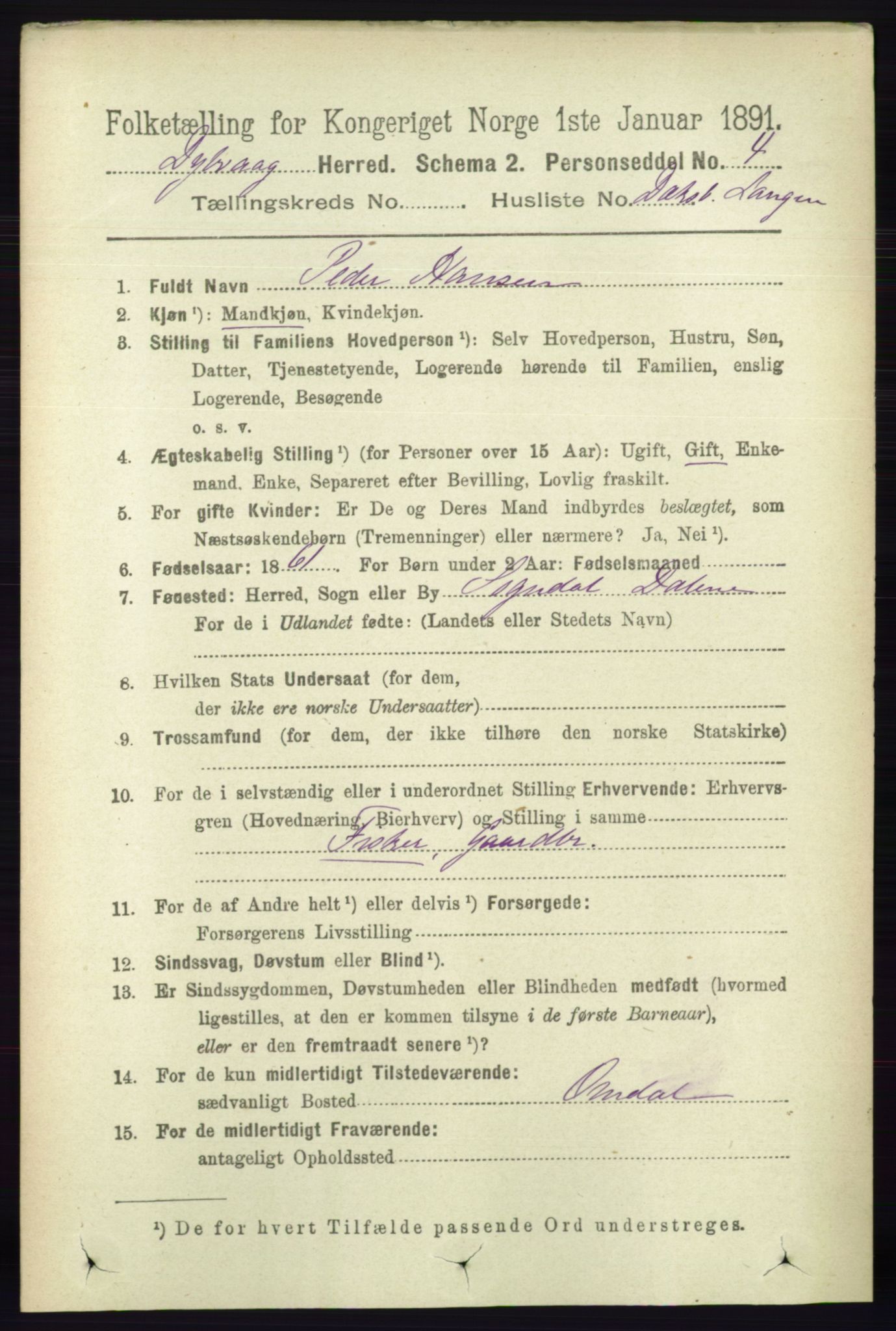 RA, 1891 census for 0915 Dypvåg, 1891, p. 6875