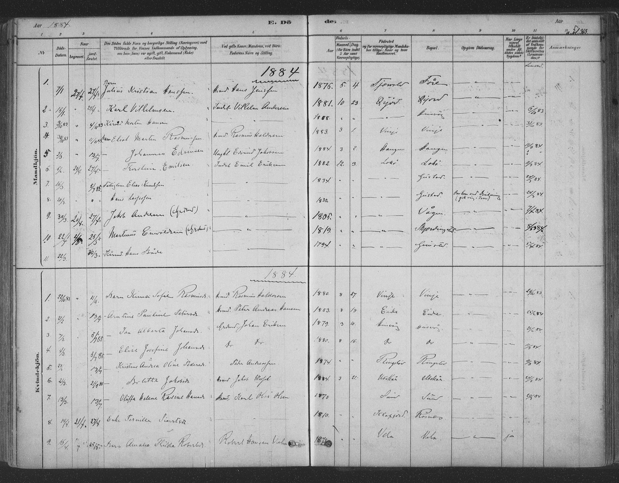 Ministerialprotokoller, klokkerbøker og fødselsregistre - Nordland, SAT/A-1459/891/L1302: Parish register (official) no. 891A07, 1878-1895, p. 363