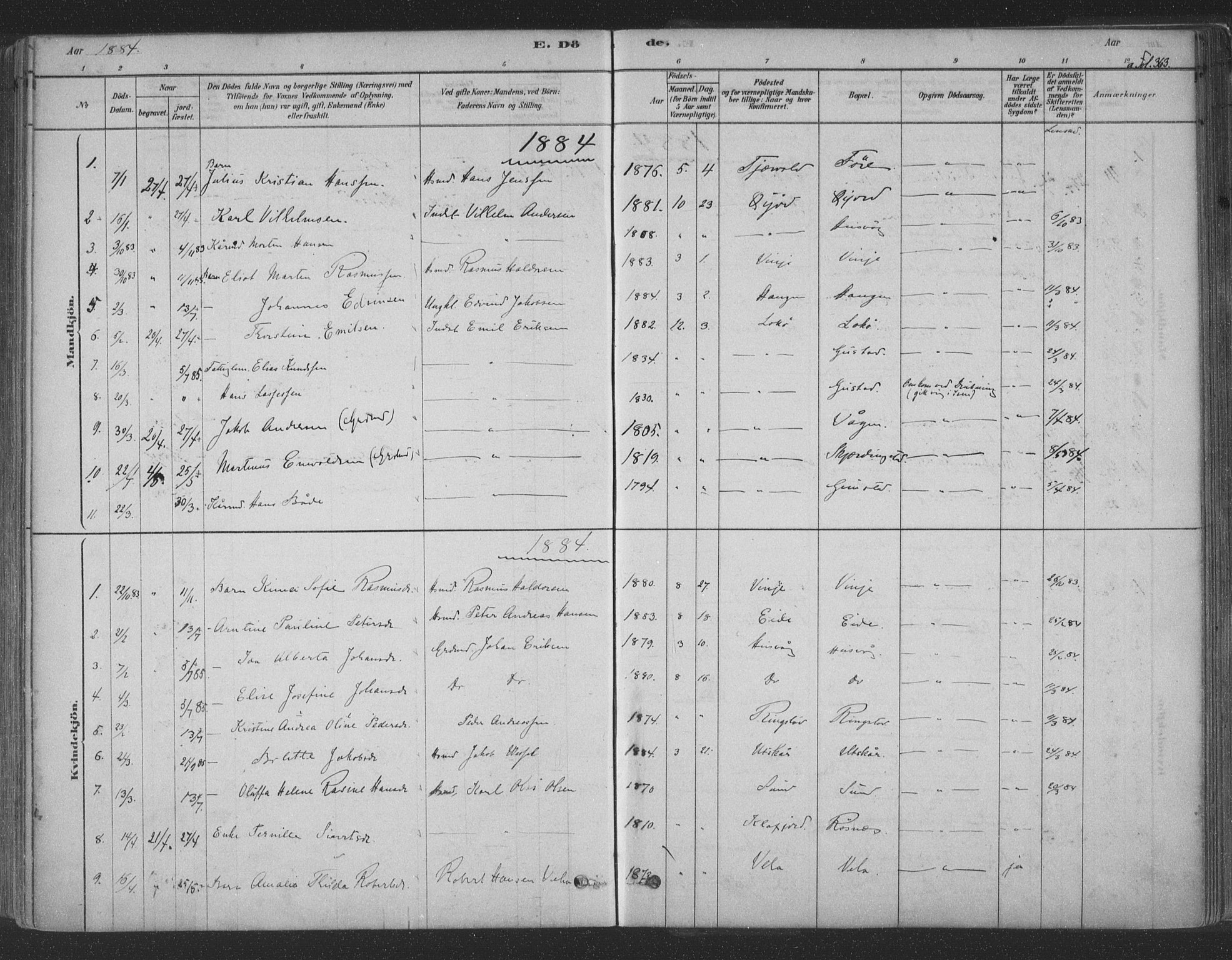 Ministerialprotokoller, klokkerbøker og fødselsregistre - Nordland, AV/SAT-A-1459/891/L1302: Parish register (official) no. 891A07, 1878-1895, p. 363