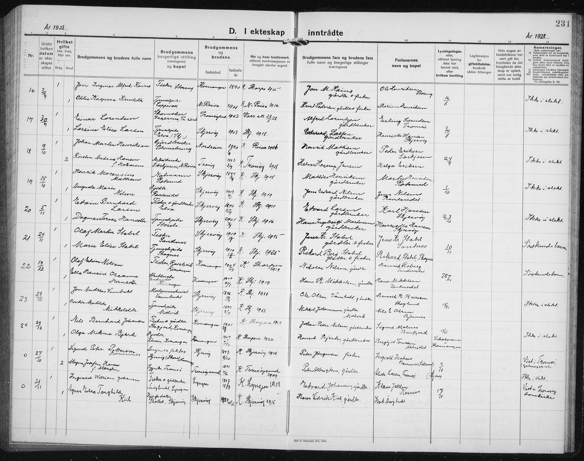 Skjervøy sokneprestkontor, AV/SATØ-S-1300/H/Ha/Hab/L0010klokker: Parish register (copy) no. 10, 1927-1941, p. 231