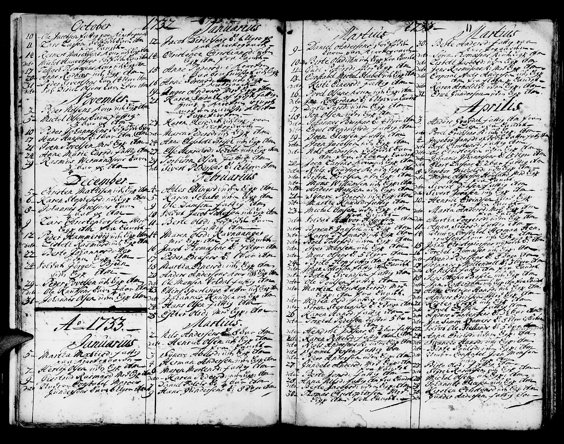 Domkirken sokneprestembete, AV/SAB-A-74801/H/Haa/L0008: Parish register (official) no. A 8, 1725-1775, p. 11