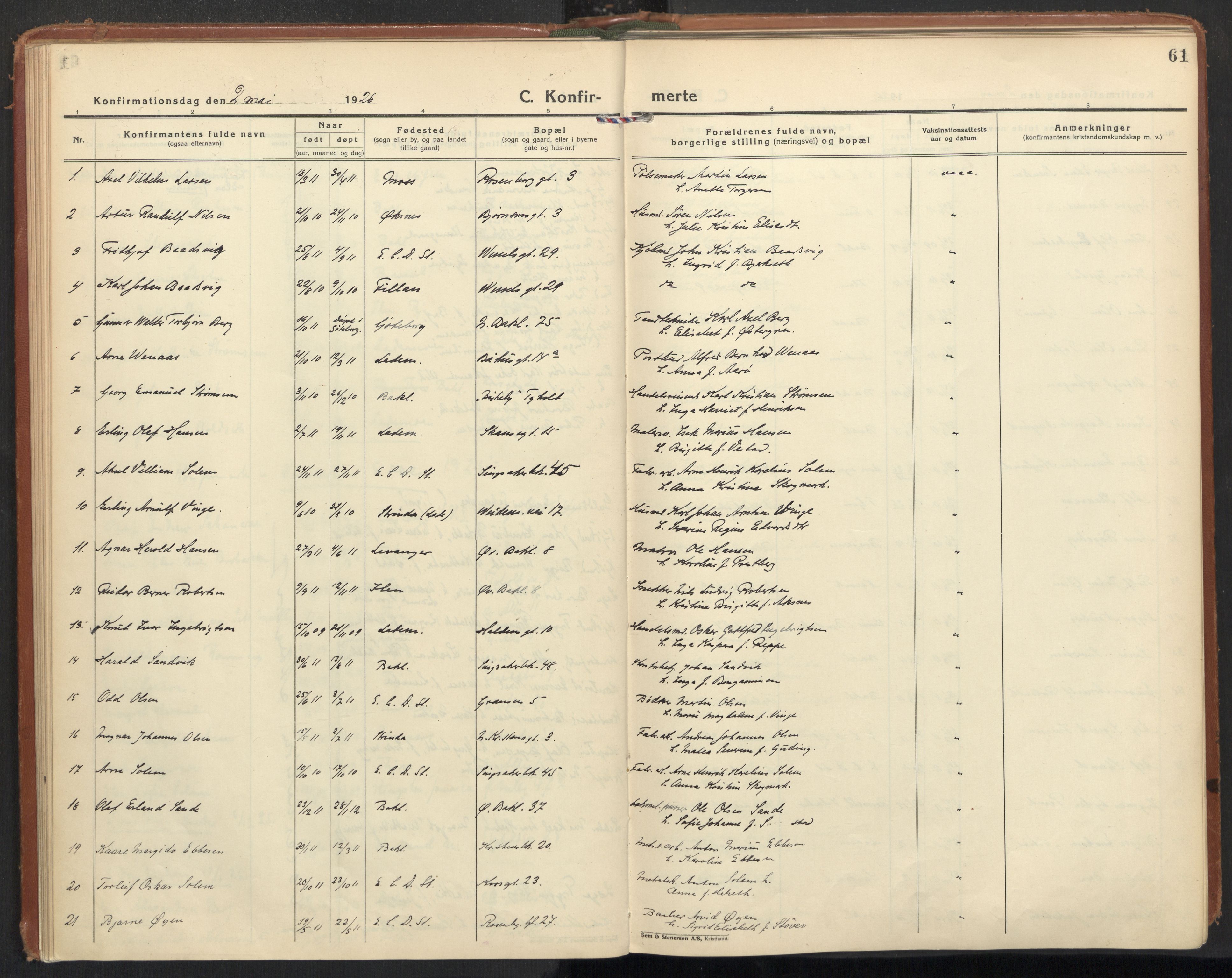 Ministerialprotokoller, klokkerbøker og fødselsregistre - Sør-Trøndelag, SAT/A-1456/604/L0208: Parish register (official) no. 604A28, 1923-1937, p. 61