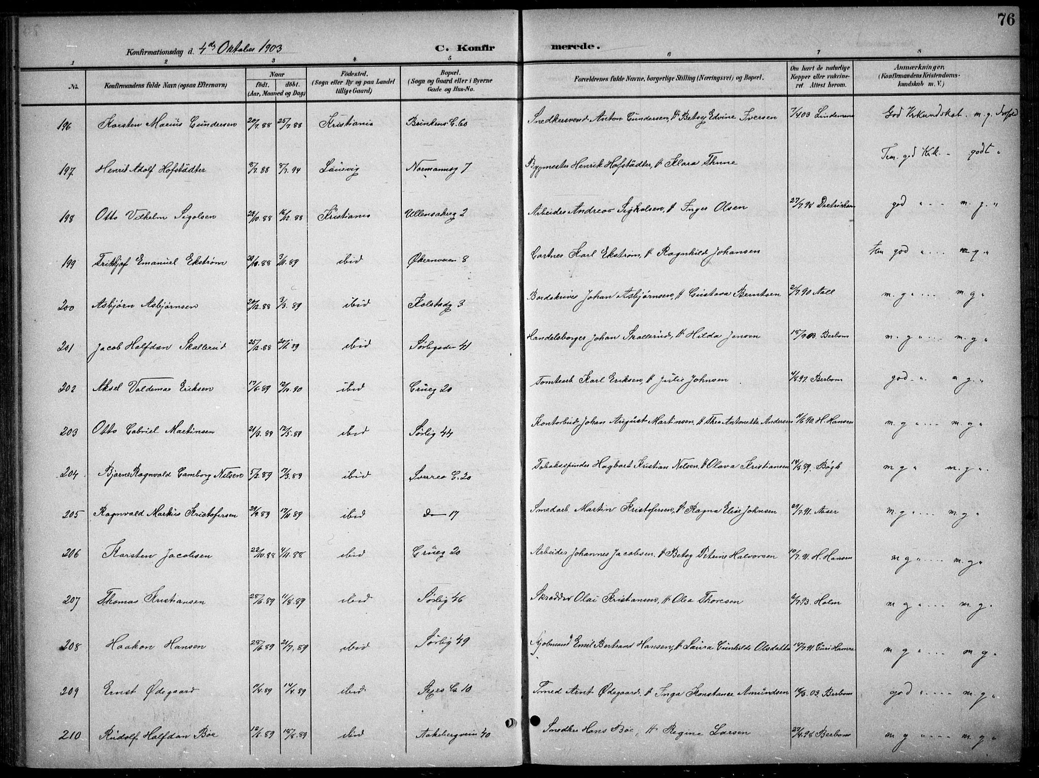 Kampen prestekontor Kirkebøker, AV/SAO-A-10853/F/Fa/L0009: Parish register (official) no. I 9, 1899-1911, p. 76