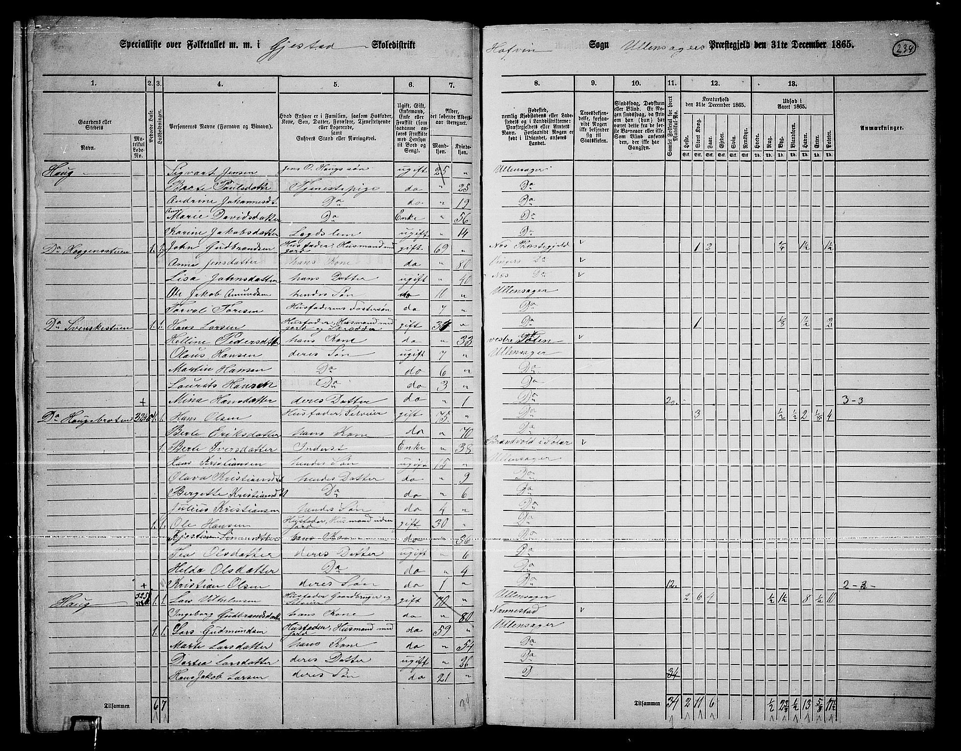 RA, 1865 census for Ullensaker, 1865, p. 209