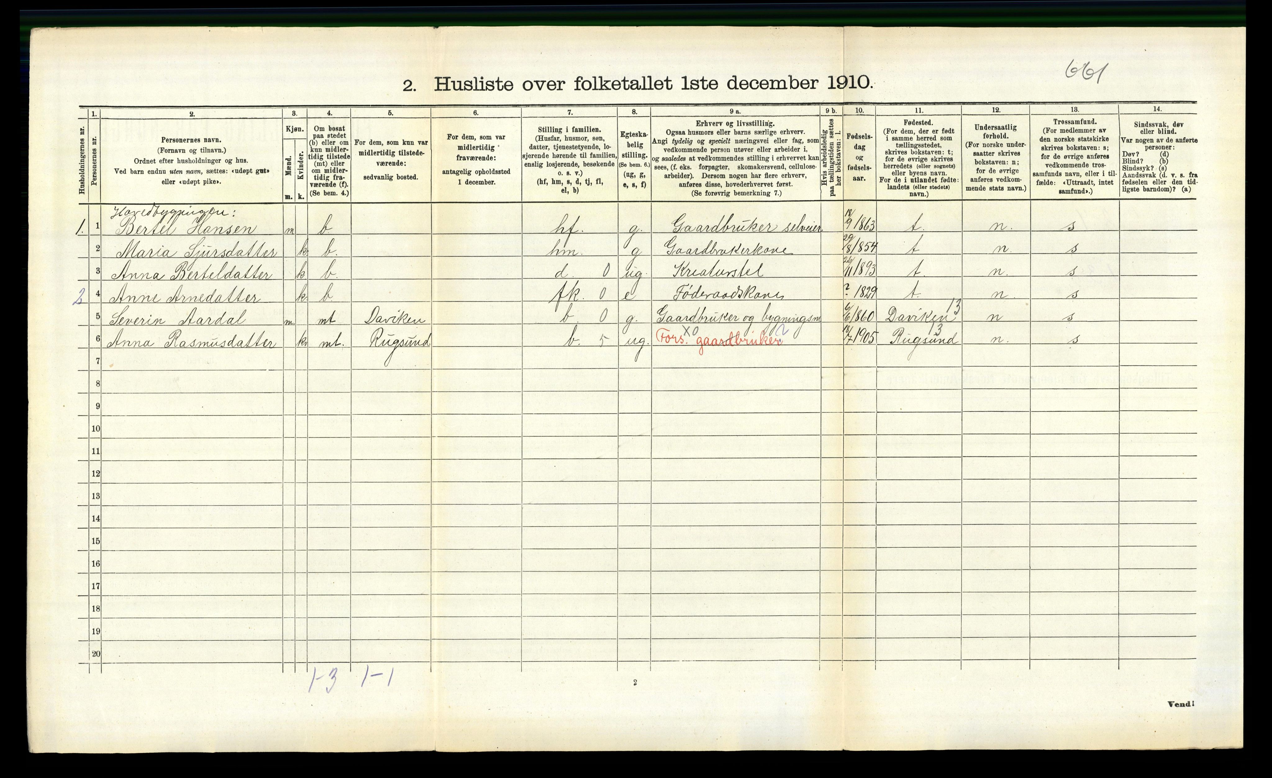 RA, 1910 census for Gloppen, 1910, p. 429