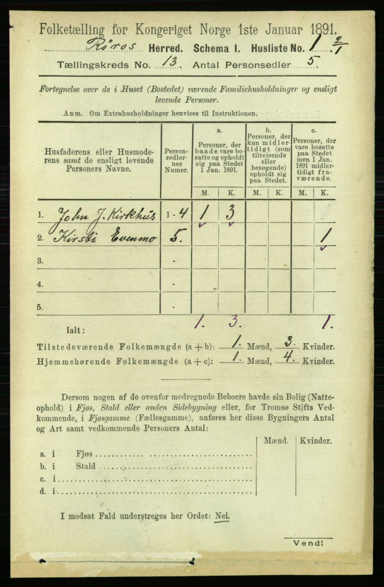 RA, 1891 census for 1640 Røros, 1891, p. 2509