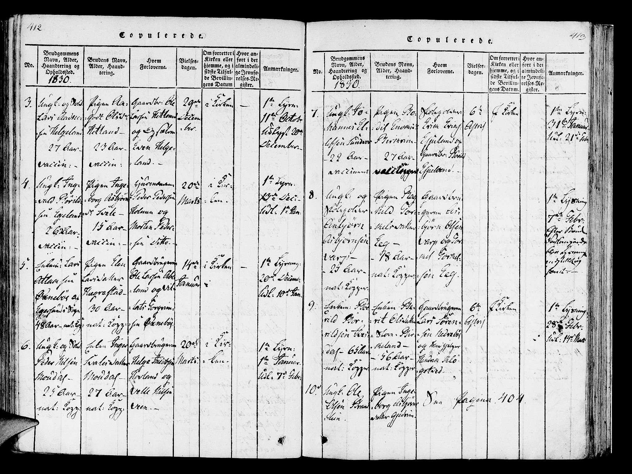 Helleland sokneprestkontor, AV/SAST-A-101810: Parish register (official) no. A 5, 1815-1834, p. 412-413