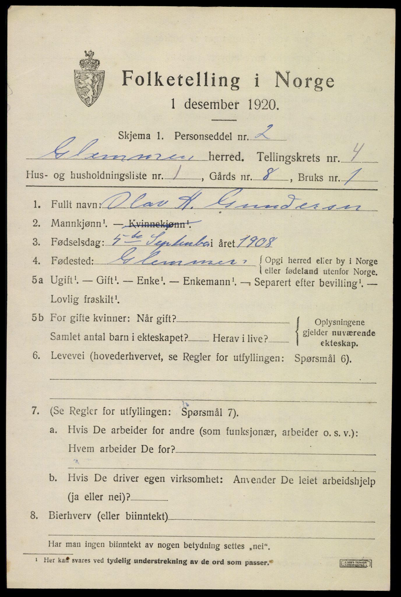 SAO, 1920 census for Glemmen, 1920, p. 15003