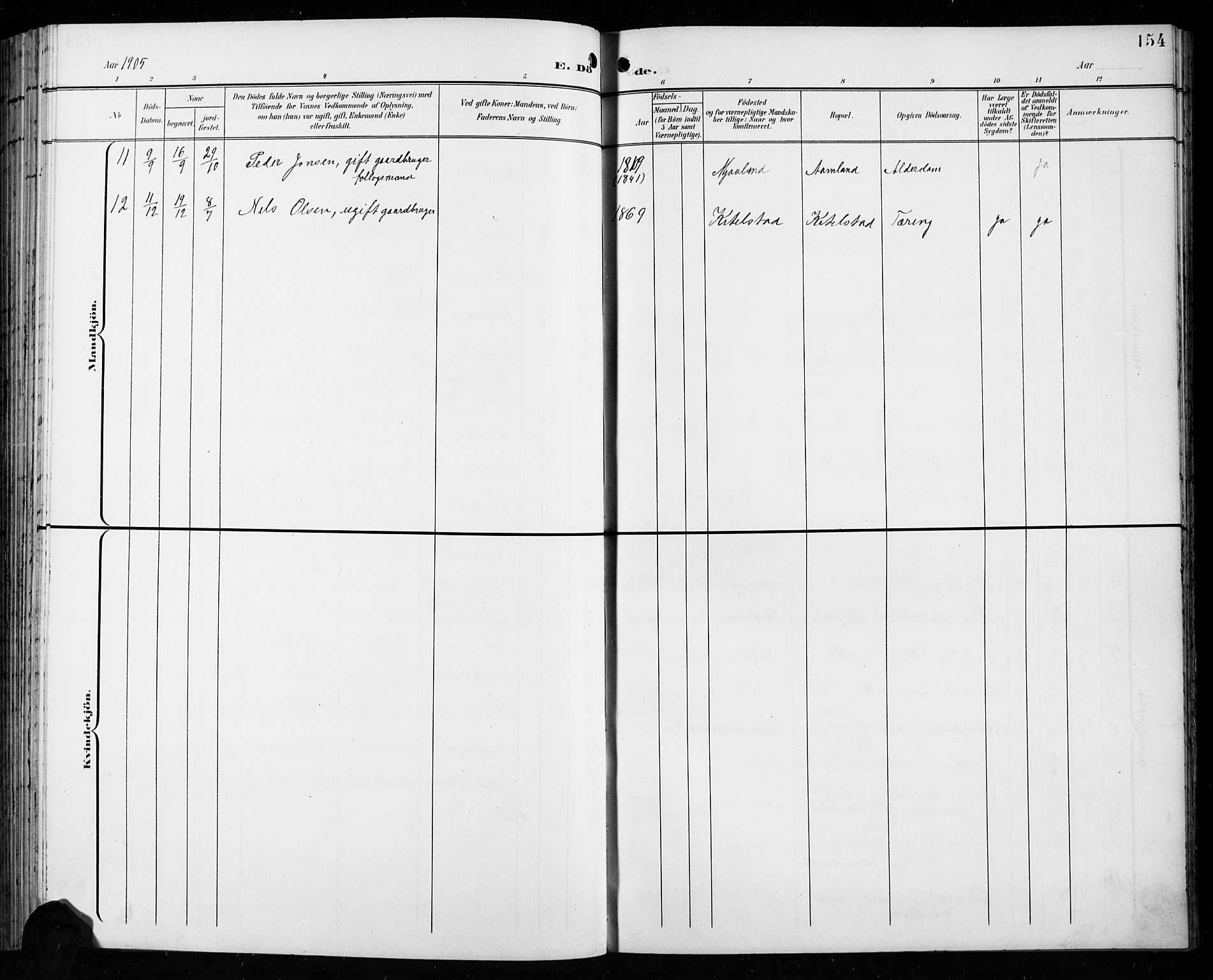 Åseral sokneprestkontor, AV/SAK-1111-0051/F/Fb/L0003: Parish register (copy) no. B 3, 1900-1919, p. 154