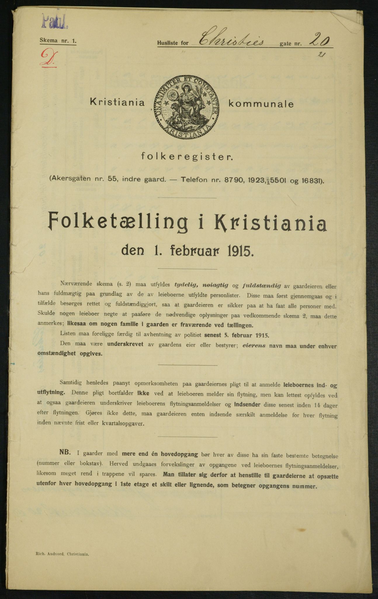 OBA, Municipal Census 1915 for Kristiania, 1915, p. 12349