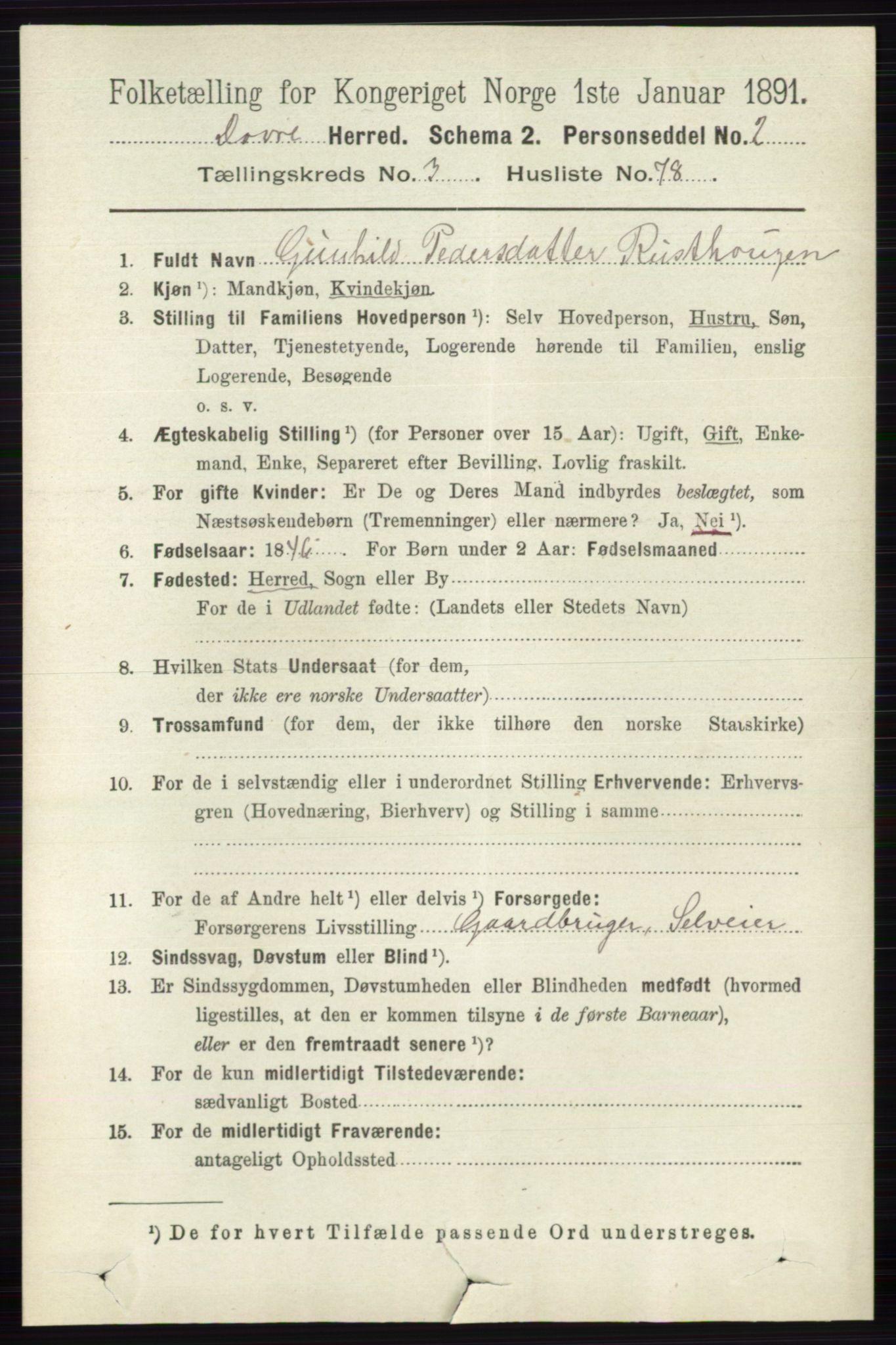 RA, 1891 census for 0511 Dovre, 1891, p. 1808