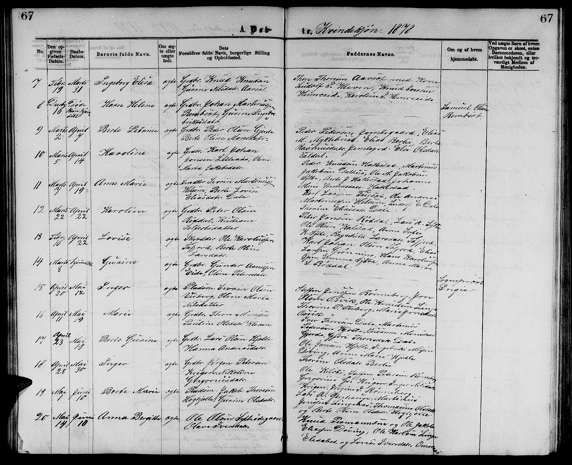 Ministerialprotokoller, klokkerbøker og fødselsregistre - Møre og Romsdal, SAT/A-1454/519/L0262: Parish register (copy) no. 519C03, 1866-1884, p. 67