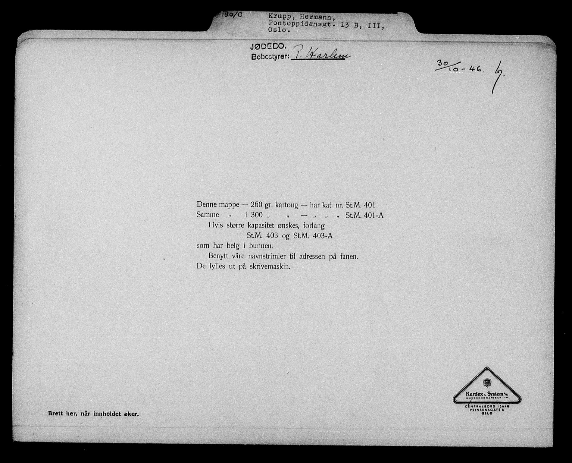 Justisdepartementet, Tilbakeføringskontoret for inndratte formuer, RA/S-1564/H/Hc/Hcc/L0953: --, 1945-1947, p. 434