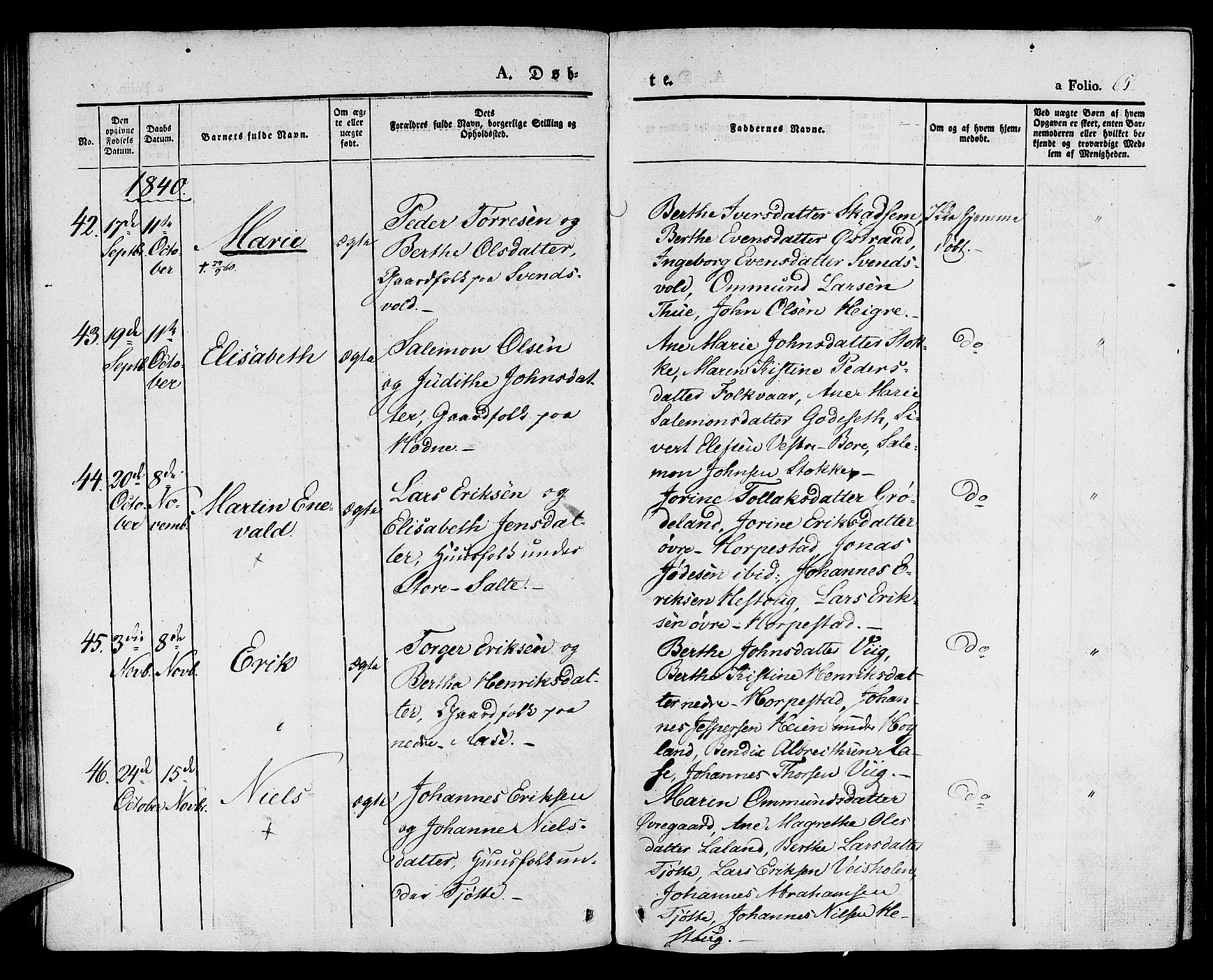 Klepp sokneprestkontor, SAST/A-101803/001/3/30BA/L0003: Parish register (official) no. A 3, 1833-1842, p. 65