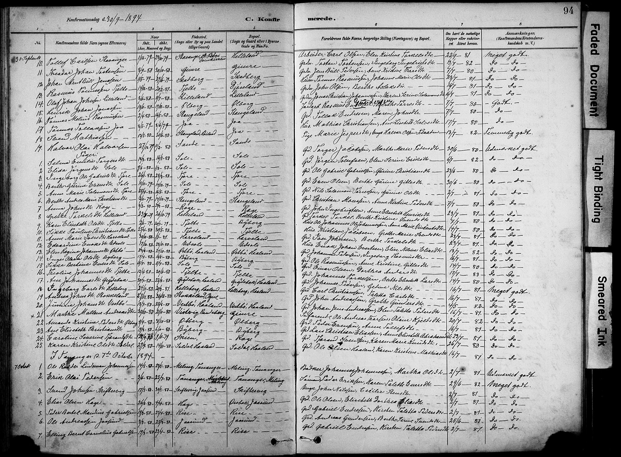 Håland sokneprestkontor, AV/SAST-A-101802/001/30BA/L0012: Parish register (official) no. A 11, 1889-1900, p. 94