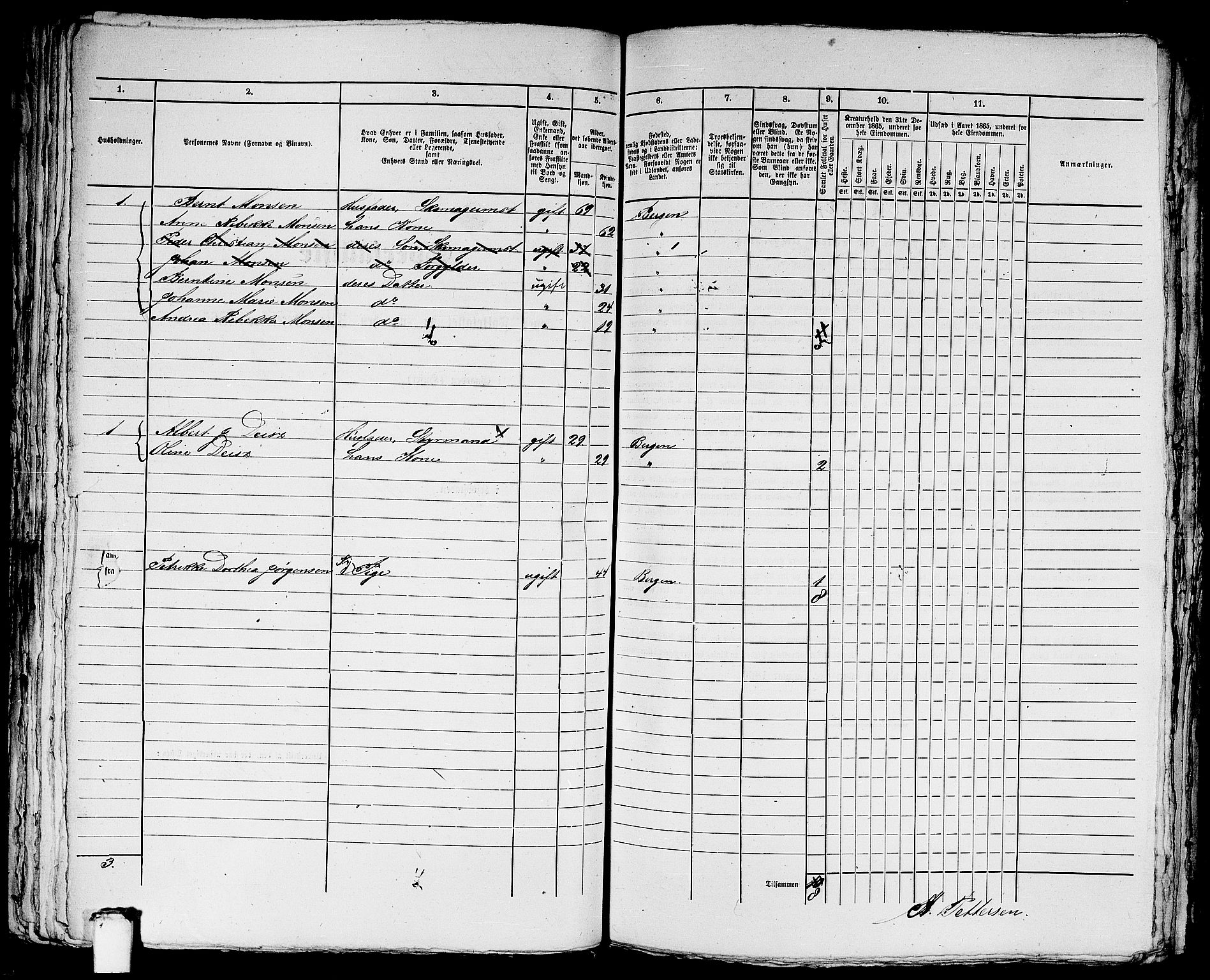 RA, 1865 census for Bergen, 1865, p. 4798