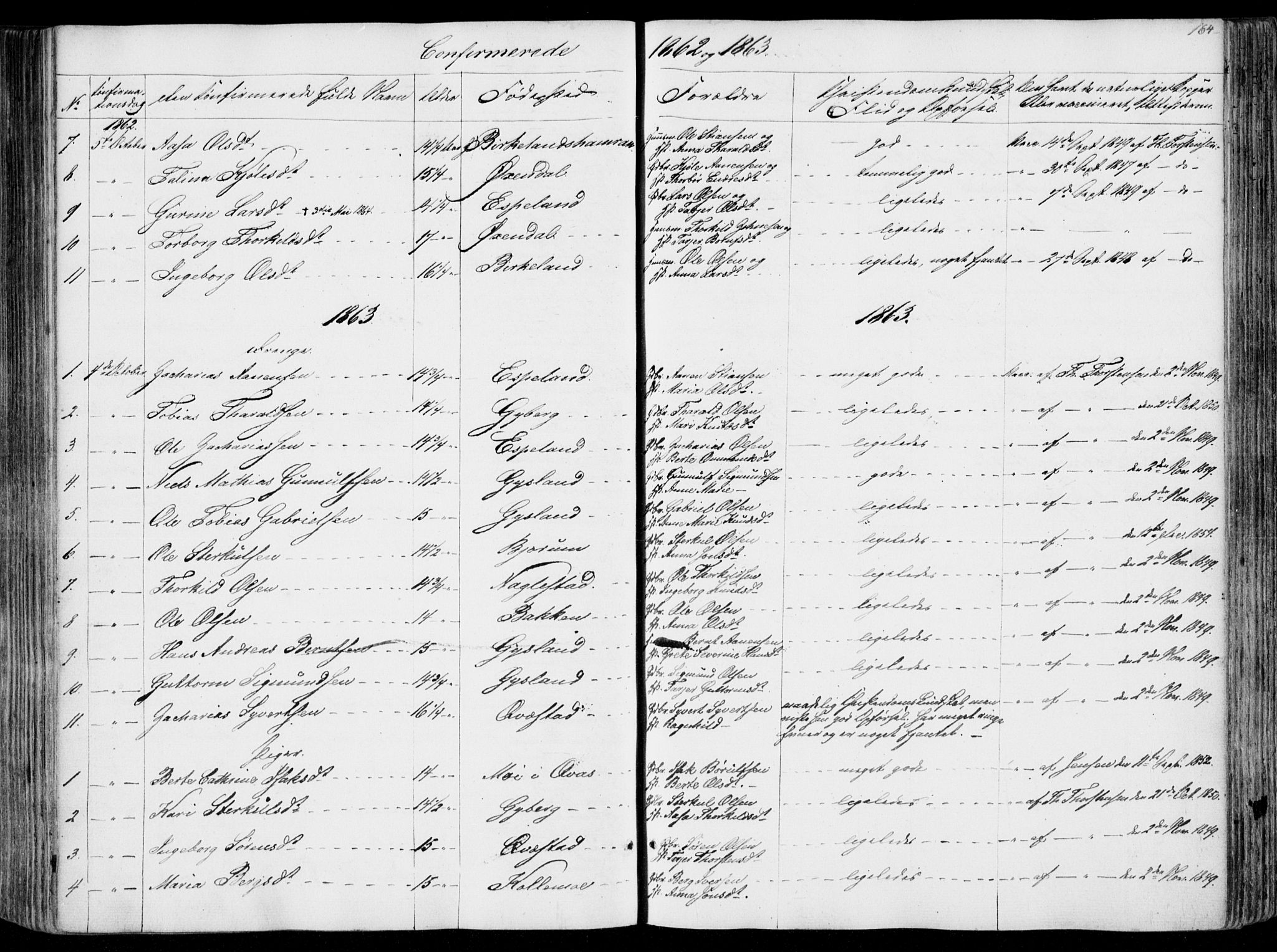 Hægebostad sokneprestkontor, AV/SAK-1111-0024/F/Fa/Faa/L0004: Parish register (official) no. A 4, 1834-1864, p. 164