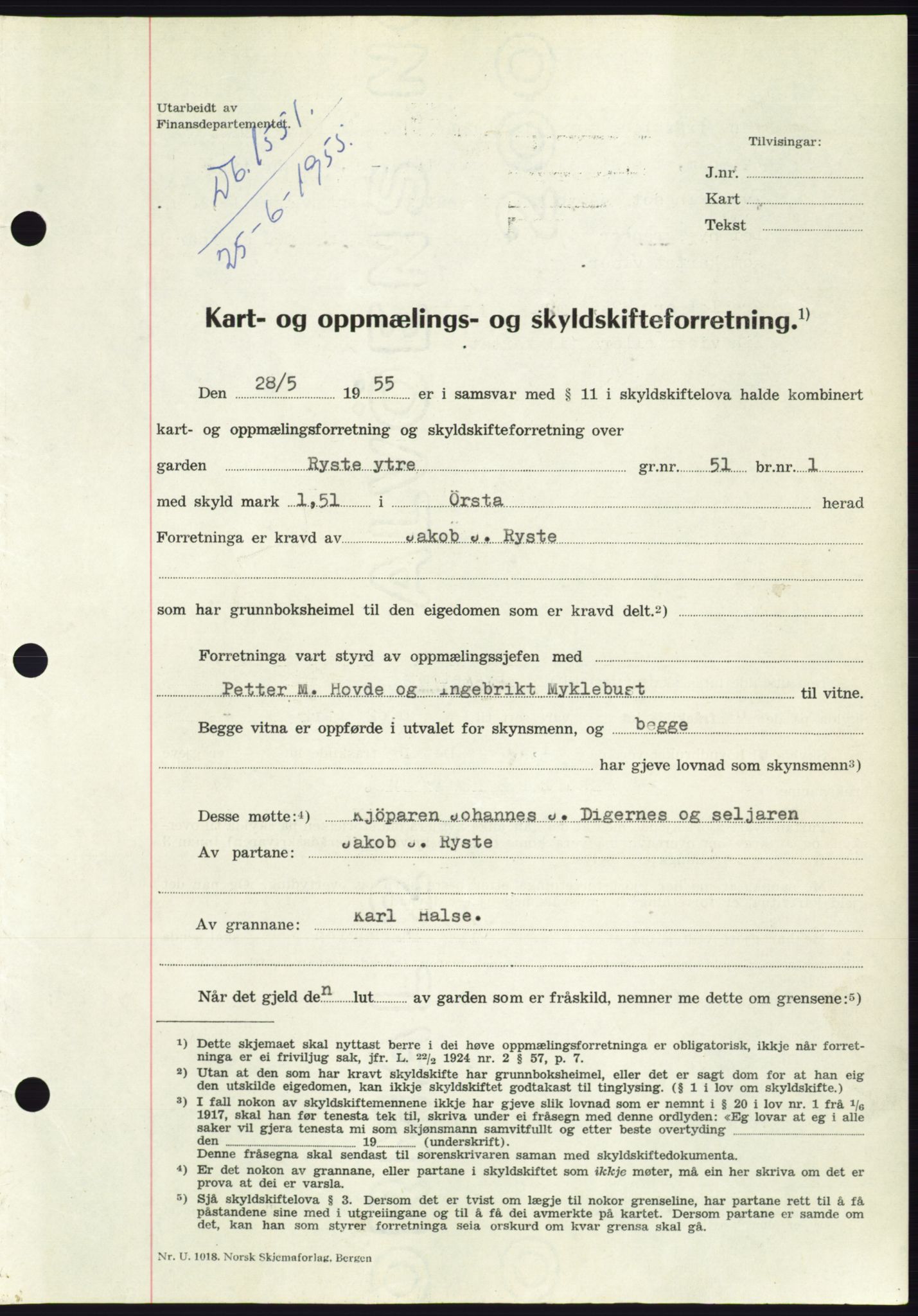 Søre Sunnmøre sorenskriveri, AV/SAT-A-4122/1/2/2C/L0101: Mortgage book no. 27A, 1955-1955, Diary no: : 1551/1955