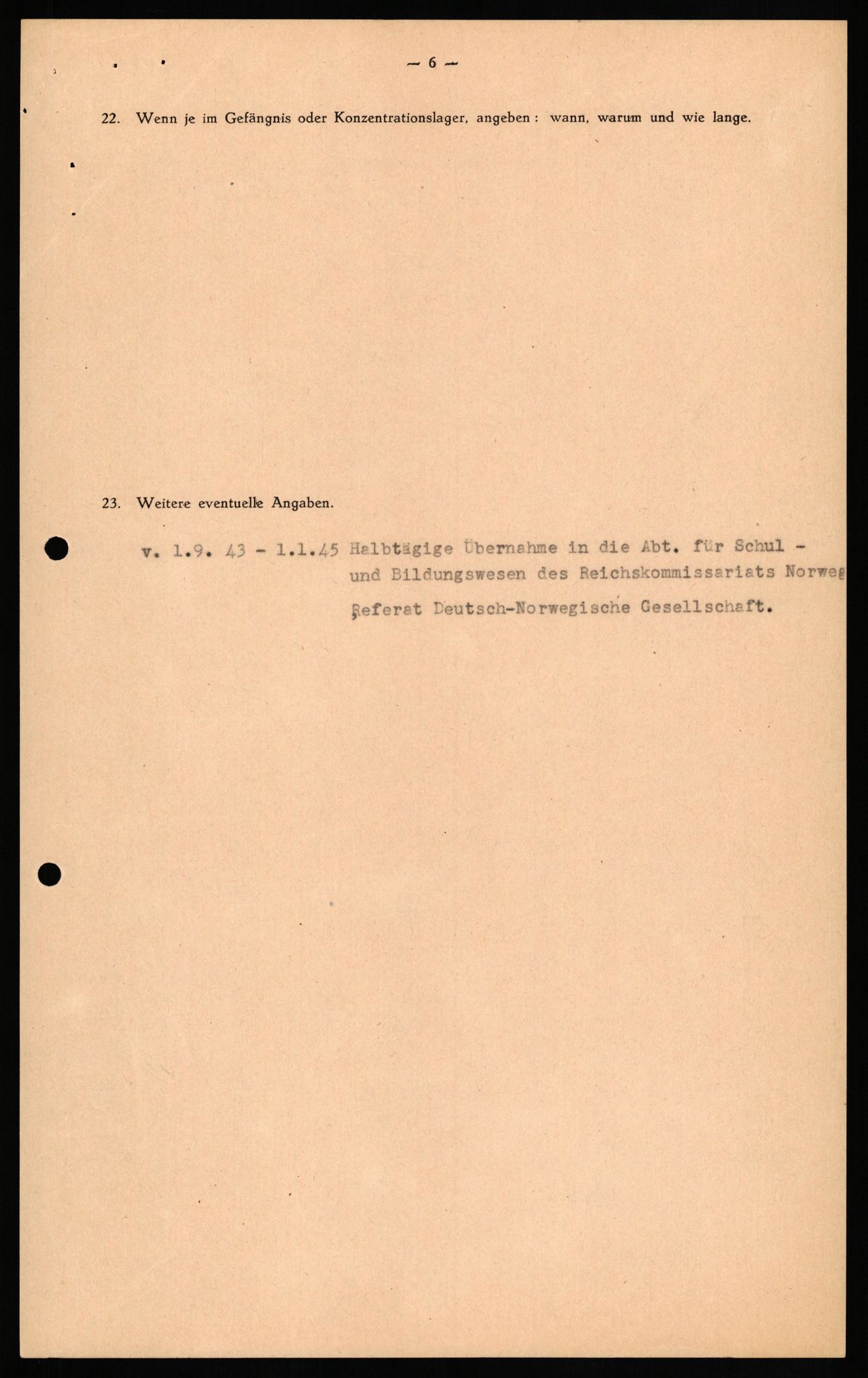 Forsvaret, Forsvarets overkommando II, RA/RAFA-3915/D/Db/L0021: CI Questionaires. Tyske okkupasjonsstyrker i Norge. Tyskere., 1945-1946, p. 364