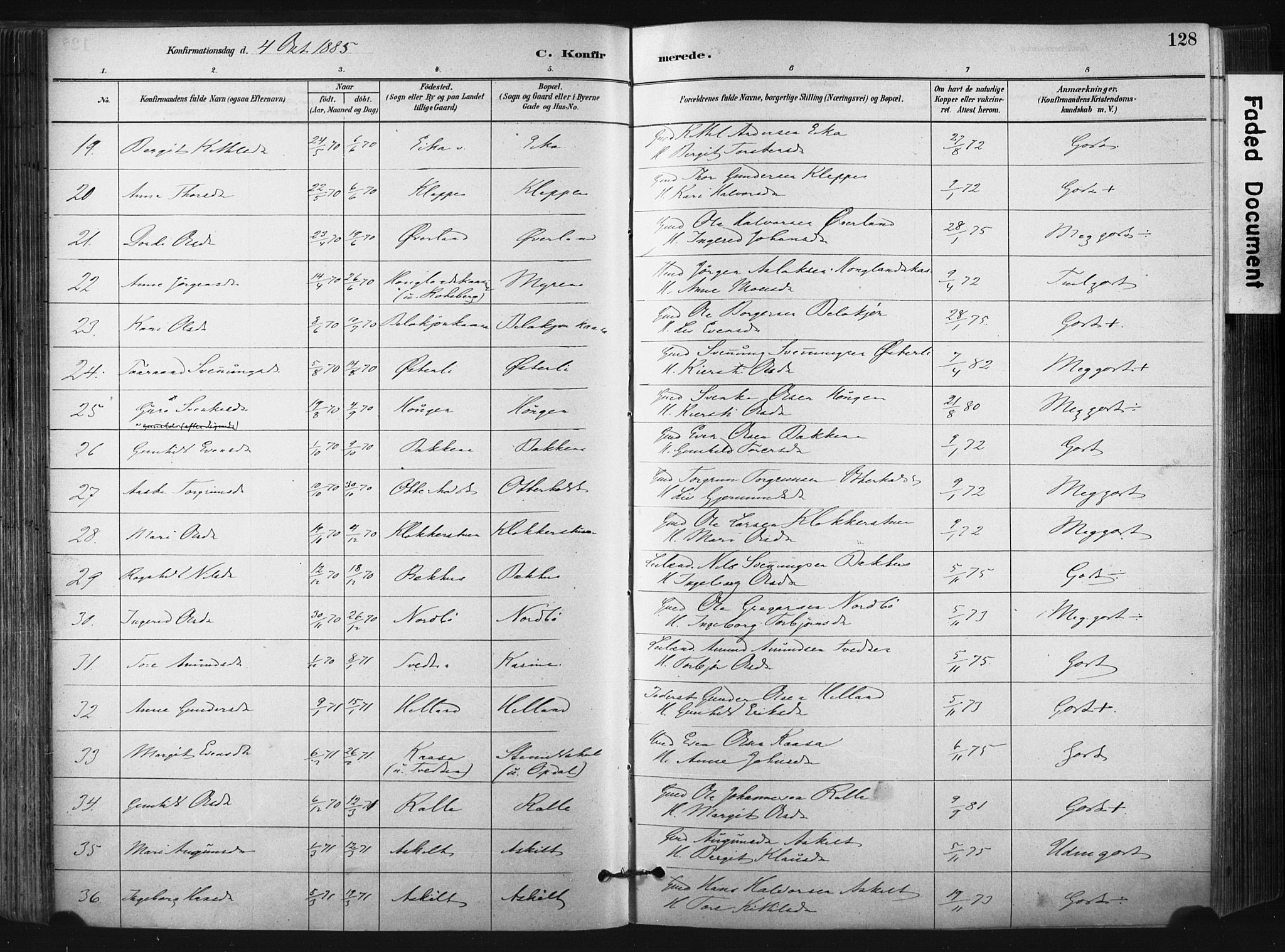 Bø kirkebøker, SAKO/A-257/F/Fa/L0010: Parish register (official) no. 10, 1880-1892, p. 128