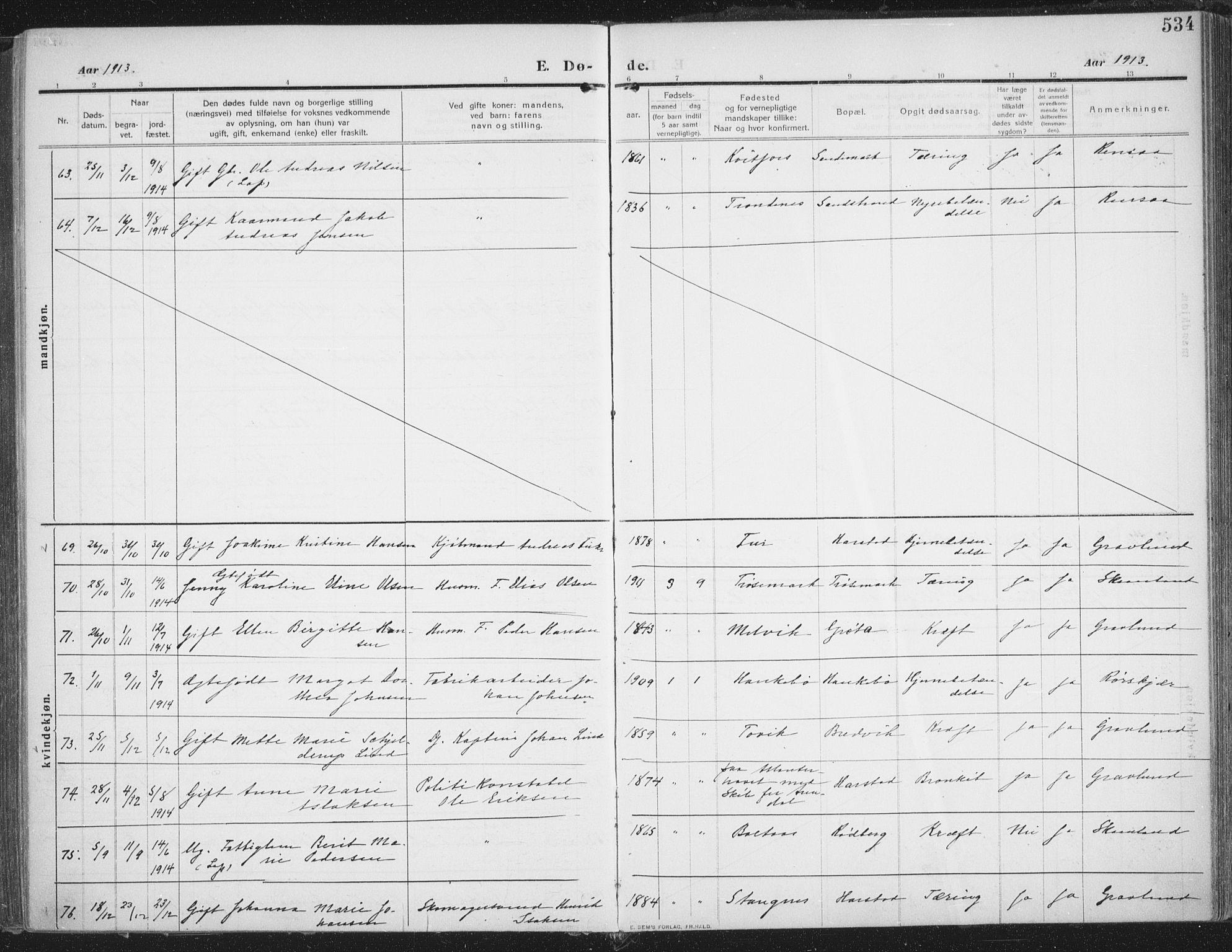 Trondenes sokneprestkontor, AV/SATØ-S-1319/H/Ha/L0018kirke: Parish register (official) no. 18, 1909-1918, p. 534