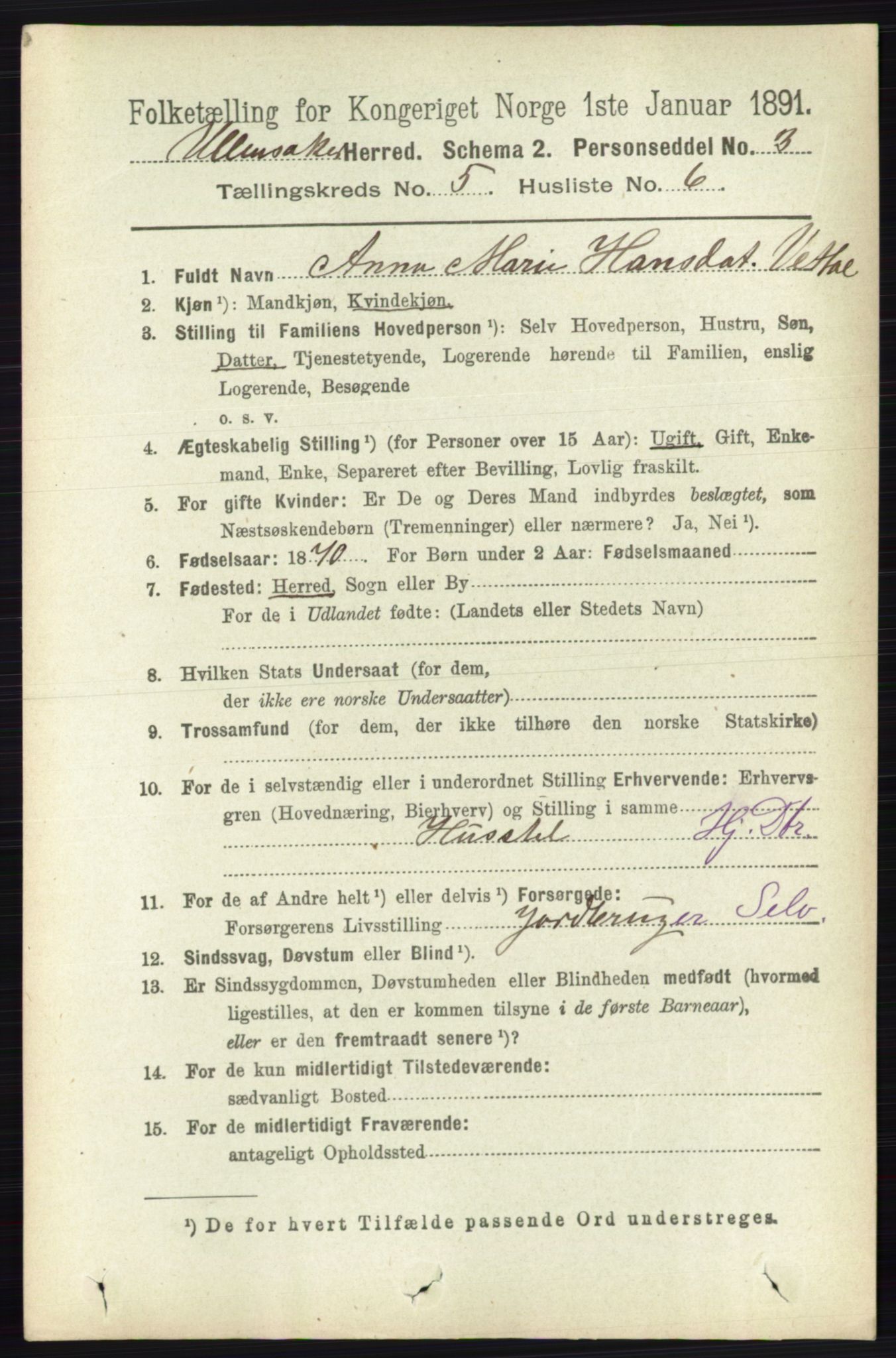 RA, 1891 census for 0235 Ullensaker, 1891, p. 2130