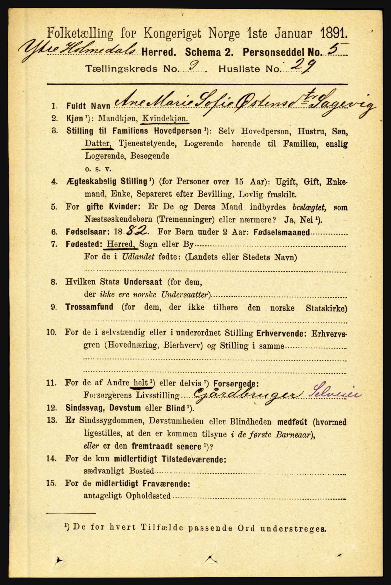 RA, 1891 census for 1429 Ytre Holmedal, 1891, p. 2222