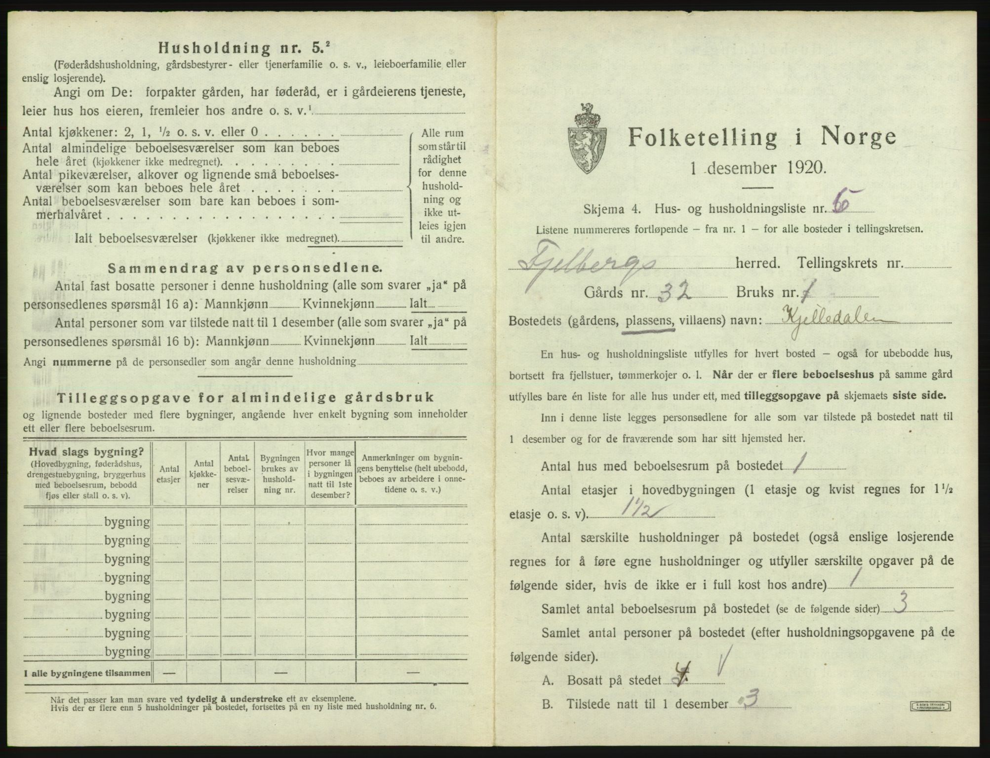 SAB, 1920 census for Fjelberg, 1920, p. 135