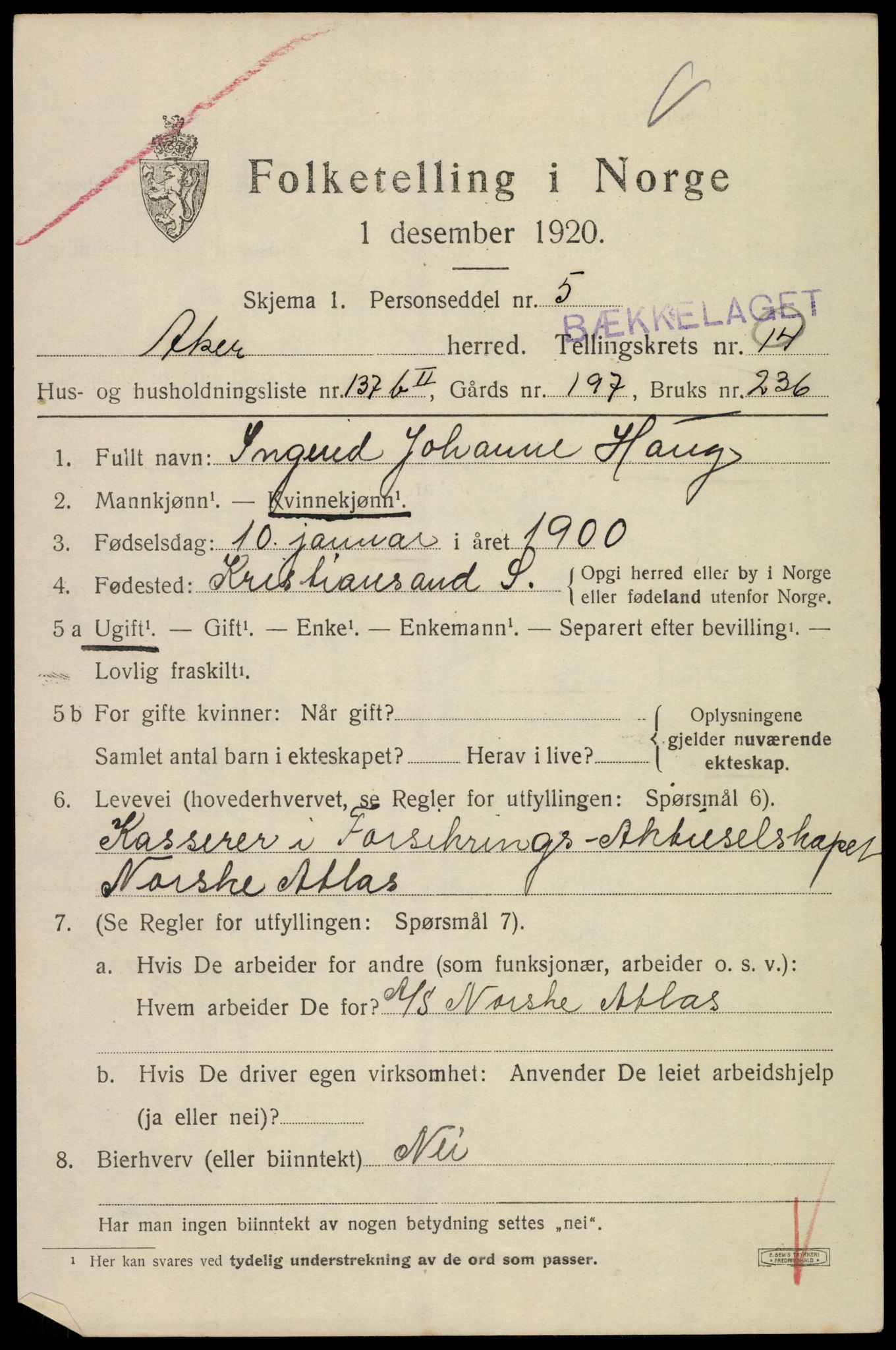 SAO, 1920 census for Aker, 1920, p. 81732