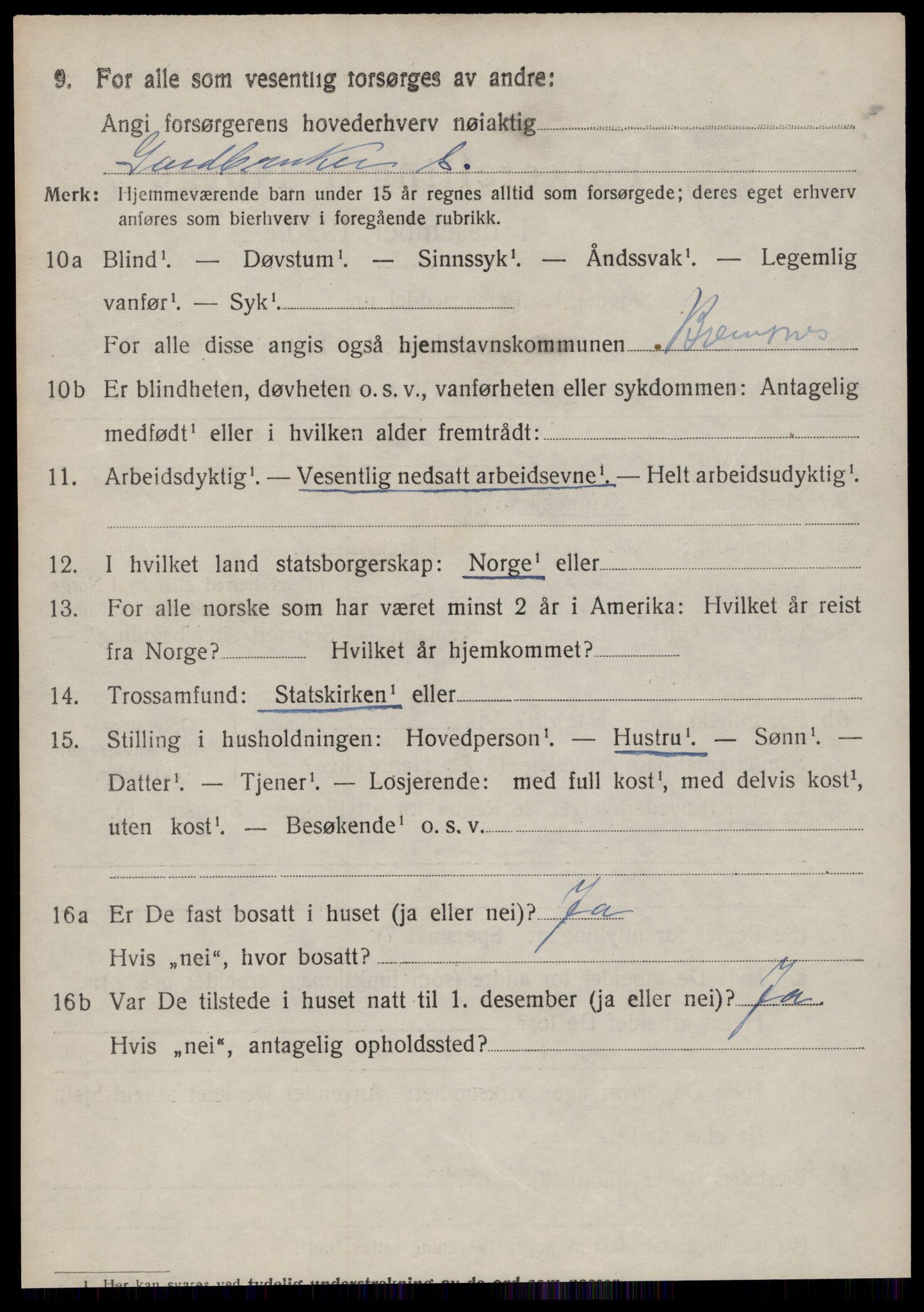 SAT, 1920 census for Bremsnes, 1920, p. 3810