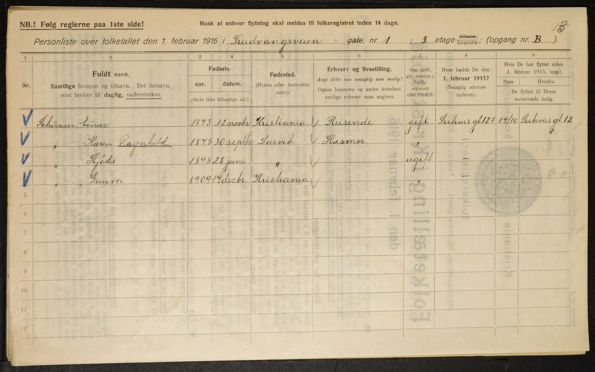 OBA, Municipal Census 1916 for Kristiania, 1916, p. 120486