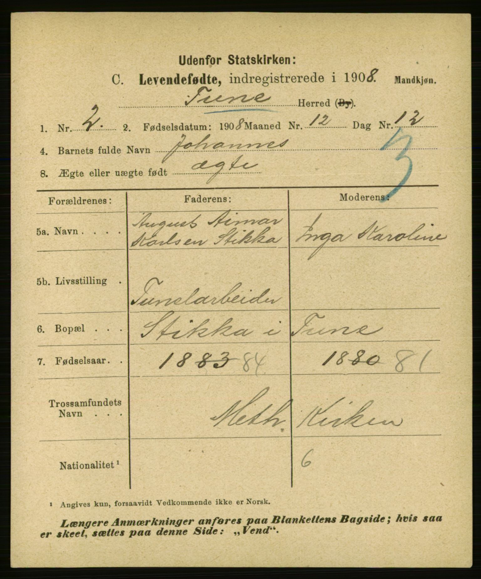 Statistisk sentralbyrå, Sosiodemografiske emner, Befolkning, AV/RA-S-2228/E/L0007: Fødte, gifte, døde dissentere., 1909, p. 7