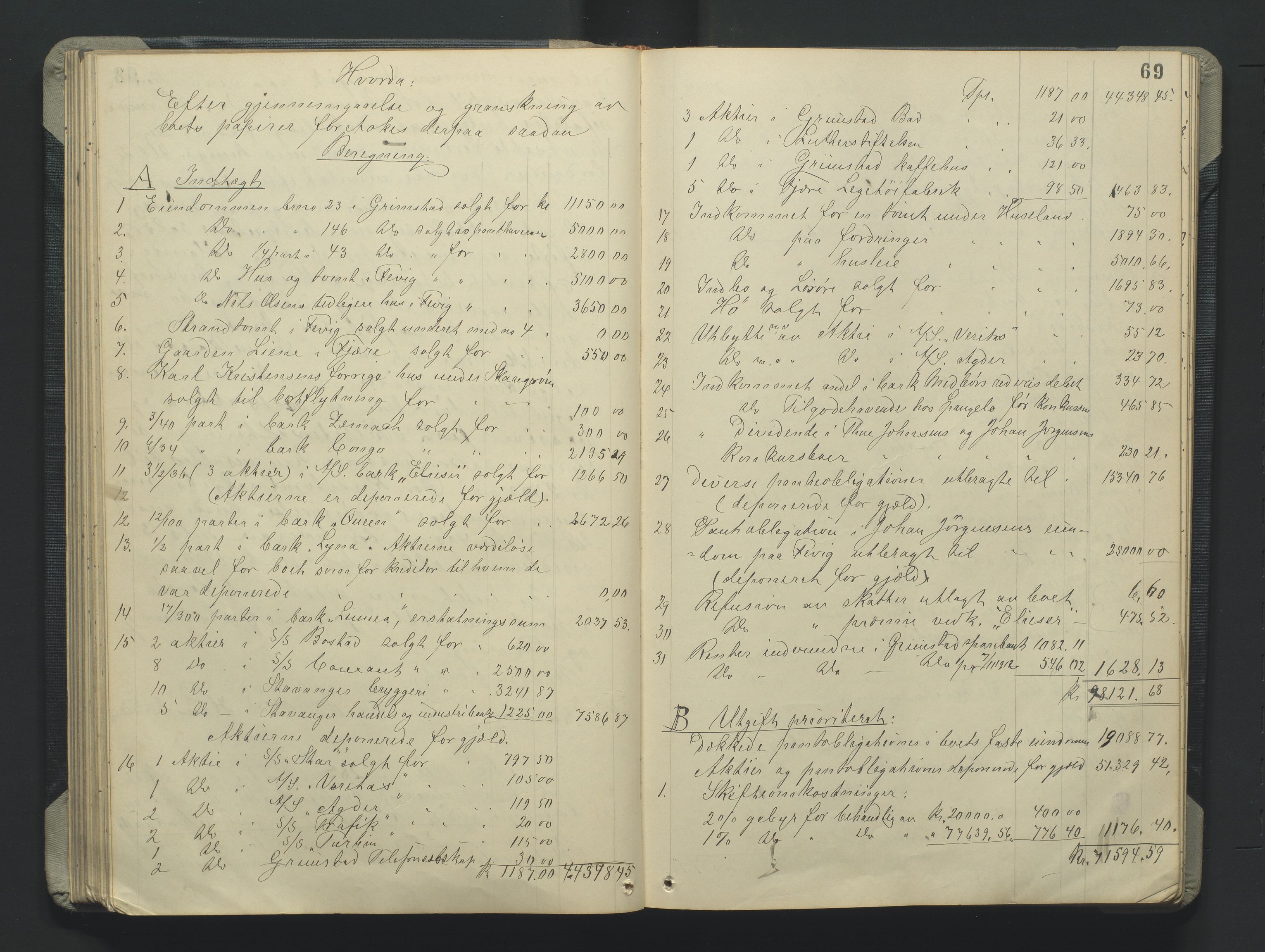 Grimstad byfogd, AV/SAK-1222-0003/H/Hc/L0009: Skifteprotokoll nr. 9, 1908-1918, p. 69