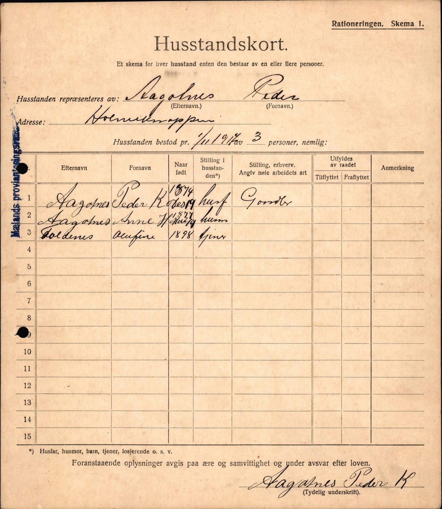 IKAH, Meland kommune, Provianteringsrådet, Husstander per 01.11.1917, 1917-1918, p. 85