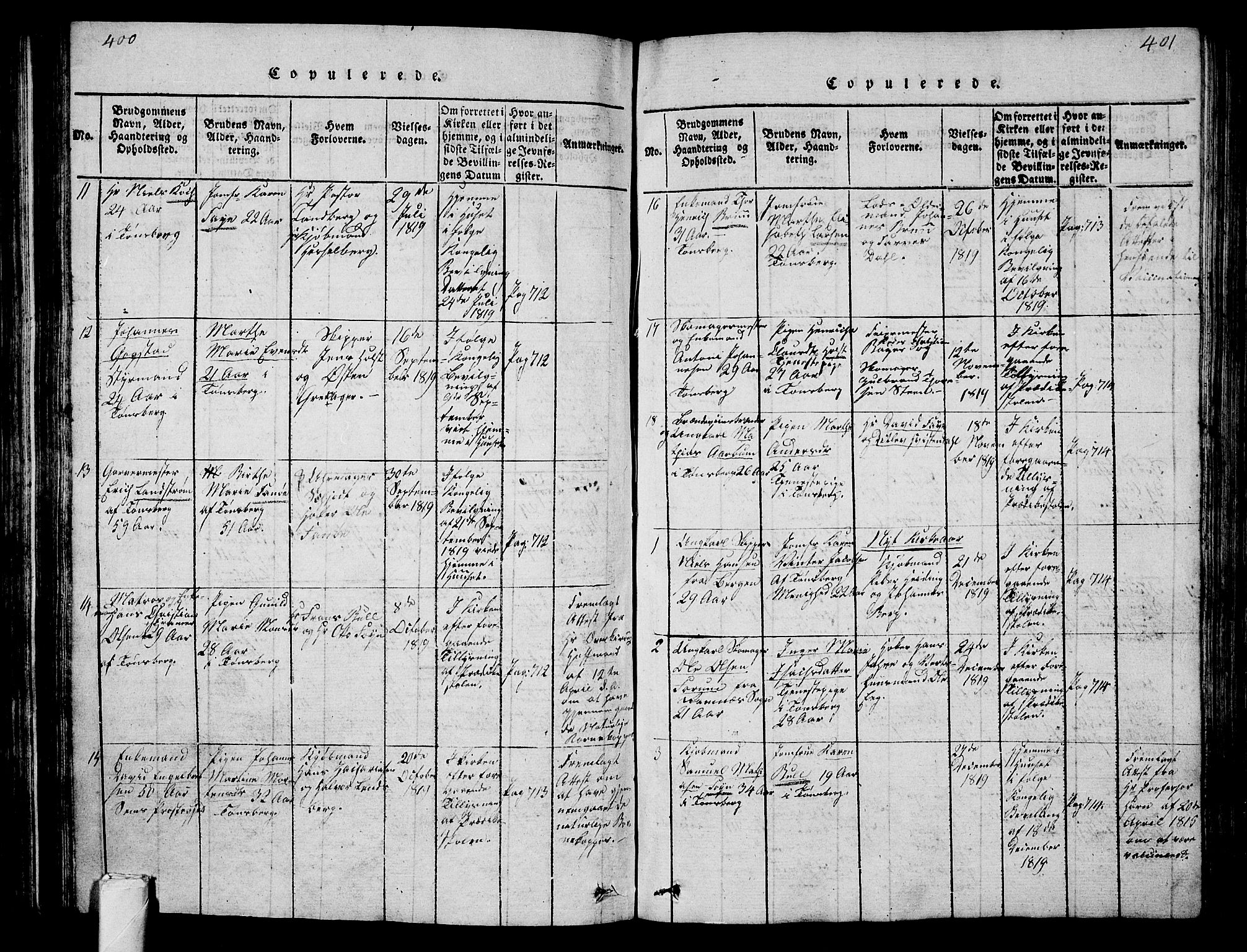 Tønsberg kirkebøker, SAKO/A-330/G/Ga/L0001: Parish register (copy) no. 1, 1813-1826, p. 400-401