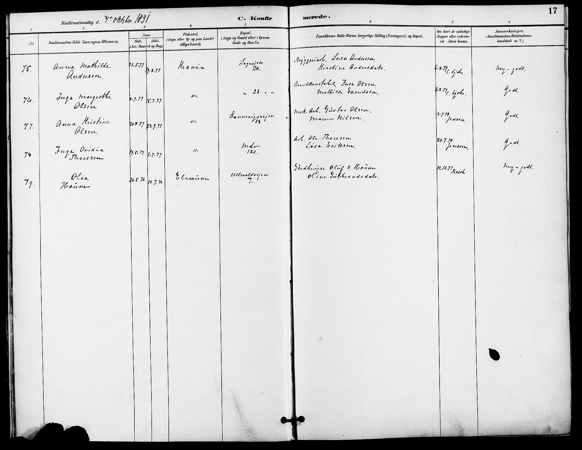 Gamle Aker prestekontor Kirkebøker, SAO/A-10617a/F/L0009: Parish register (official) no. 9, 1890-1898, p. 17
