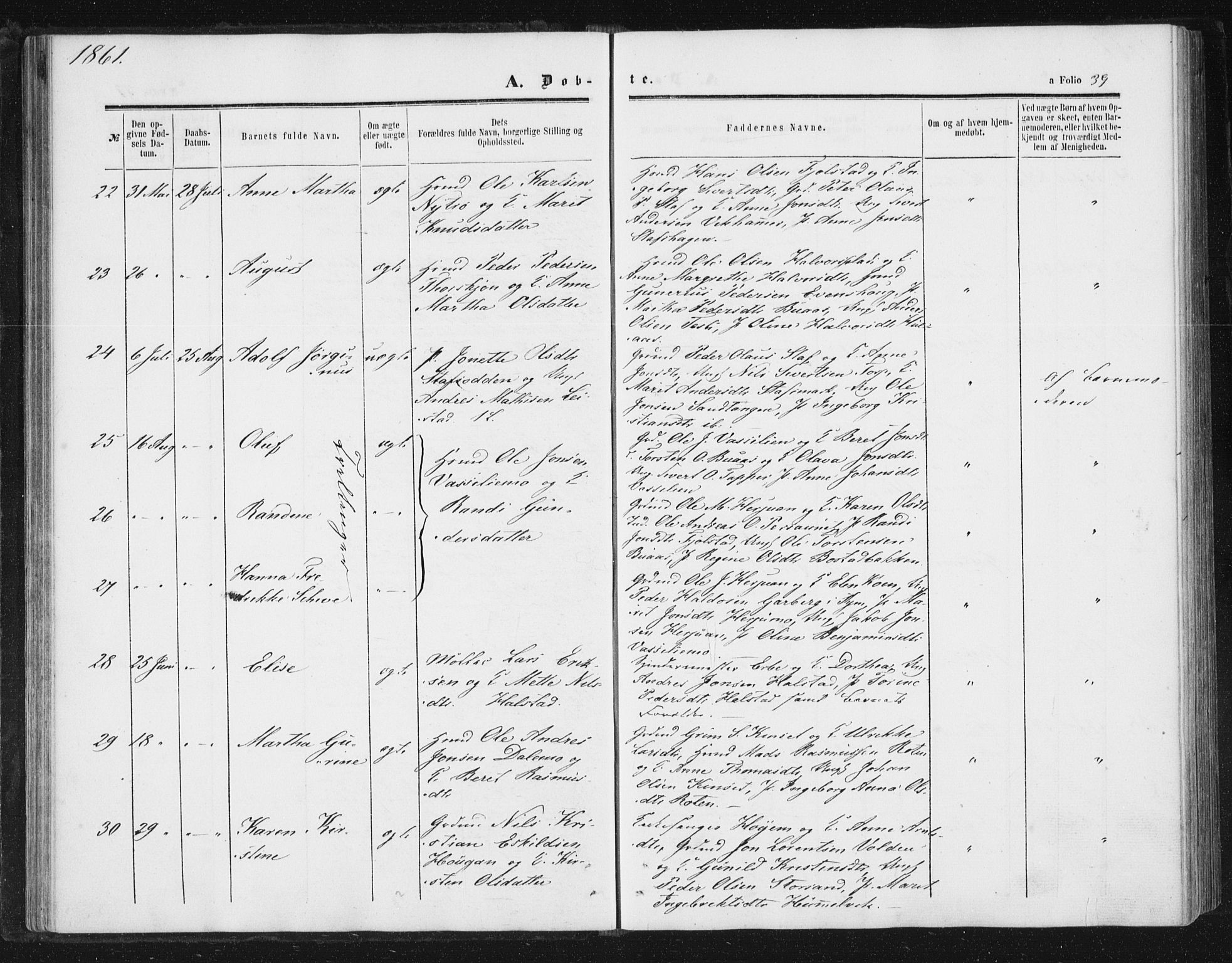 Ministerialprotokoller, klokkerbøker og fødselsregistre - Sør-Trøndelag, AV/SAT-A-1456/616/L0408: Parish register (official) no. 616A05, 1857-1865, p. 39