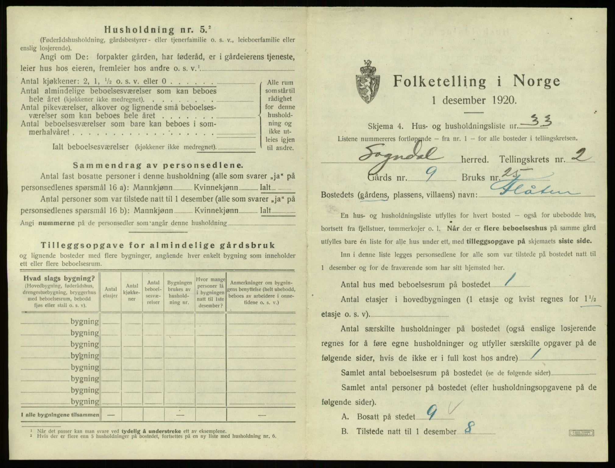 SAB, 1920 census for Sogndal, 1920, p. 200