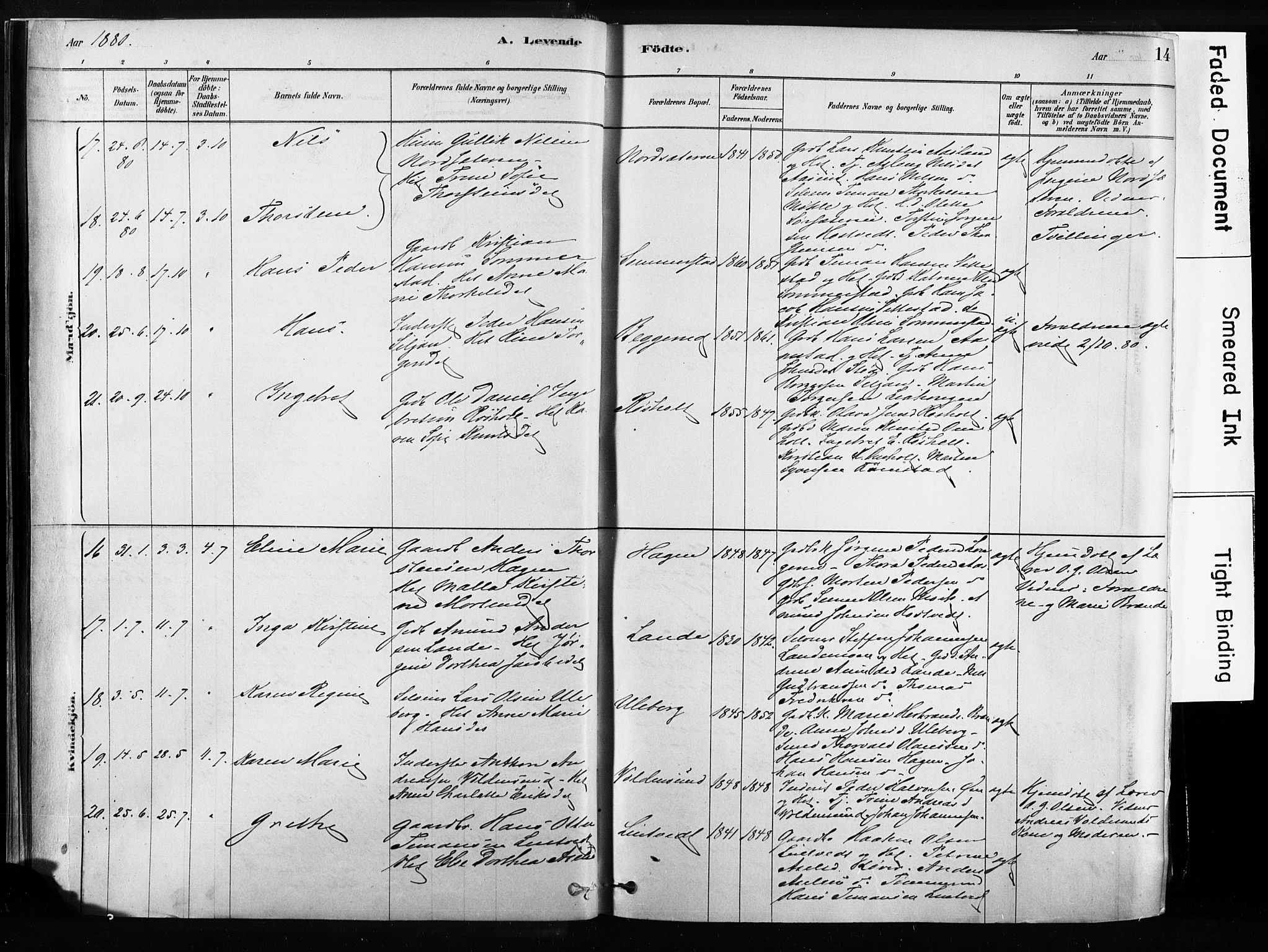 Sandsvær kirkebøker, SAKO/A-244/F/Fb/L0001: Parish register (official) no. II 1, 1878-1906, p. 14