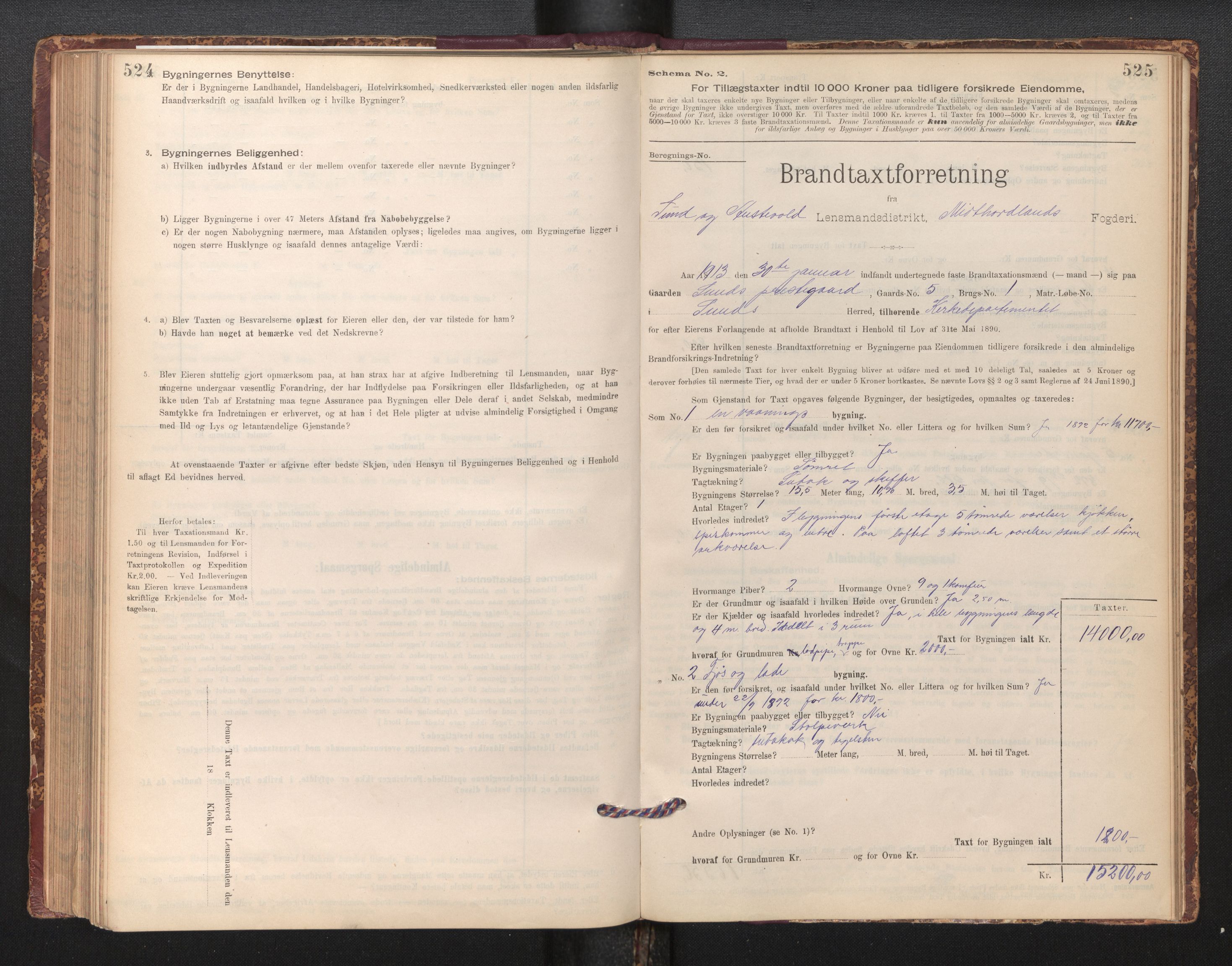 Lensmannen i Sund og Austevoll, SAB/A-35201/0012/L0003: Branntakstprotokoll, skjematakst, 1894-1917, p. 524-525