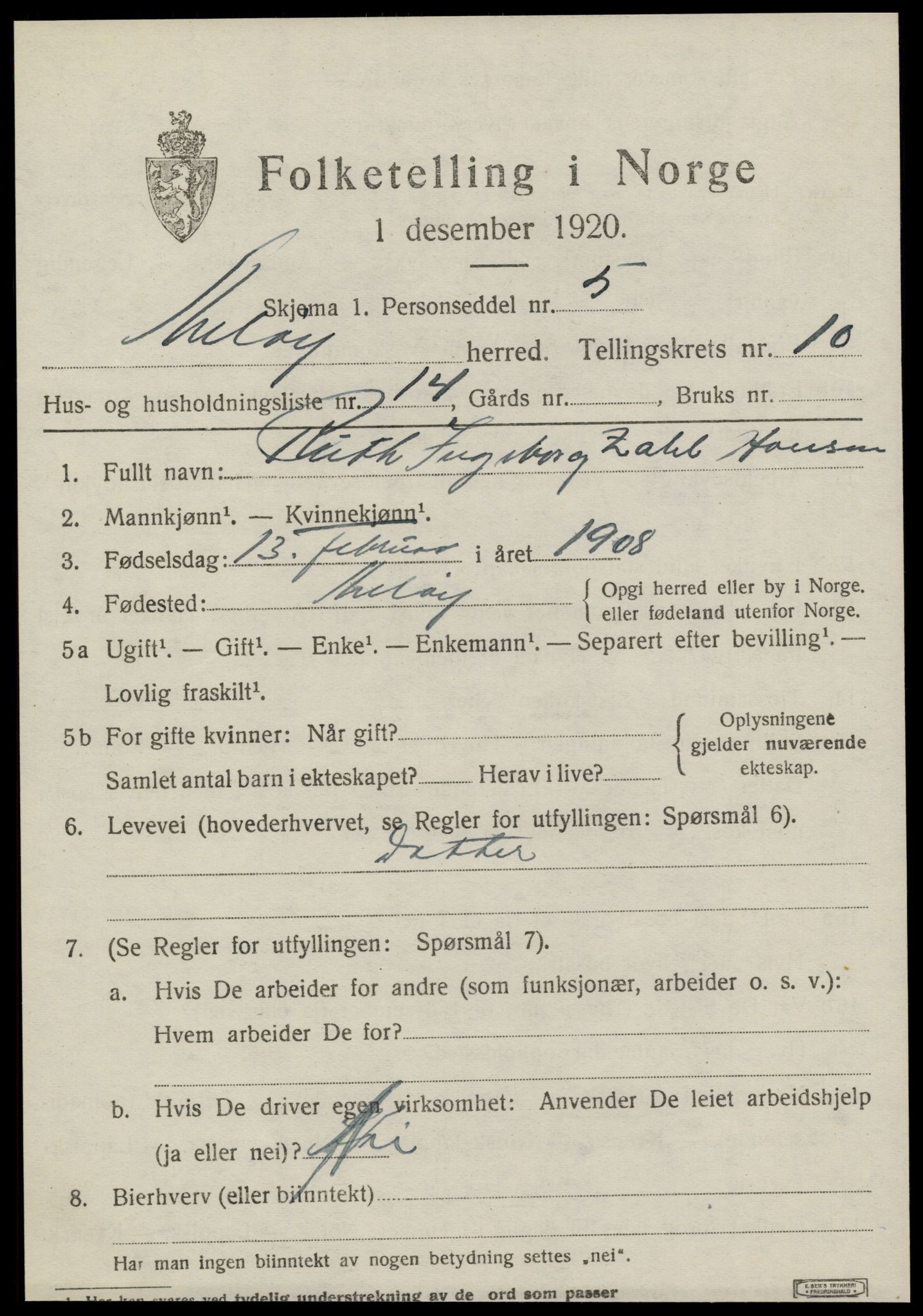 SAT, 1920 census for Meløy, 1920, p. 5385