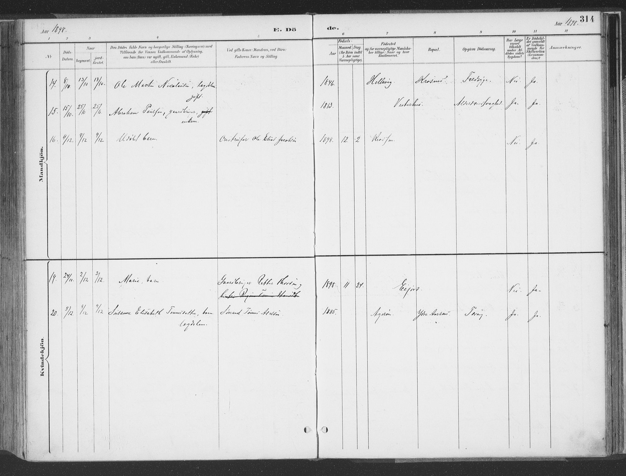 Høvåg sokneprestkontor, AV/SAK-1111-0025/F/Fa/L0006: Parish register (official) no. A 6, 1894-1923, p. 314