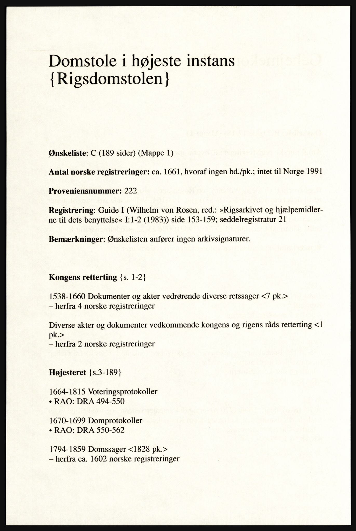 Publikasjoner utgitt av Arkivverket, PUBL/PUBL-001/A/0002: Erik Gøbel: NOREG, Tværregistratur over norgesrelevant materiale i Rigsarkivet i København (2000), 2000, p. 72