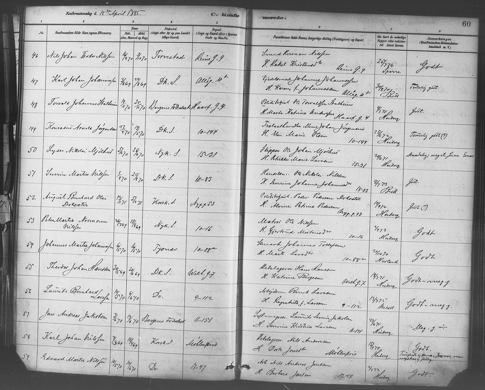 Domkirken sokneprestembete, AV/SAB-A-74801/H/Haa/L0030: Parish register (official) no. C 5, 1880-1898, p. 60