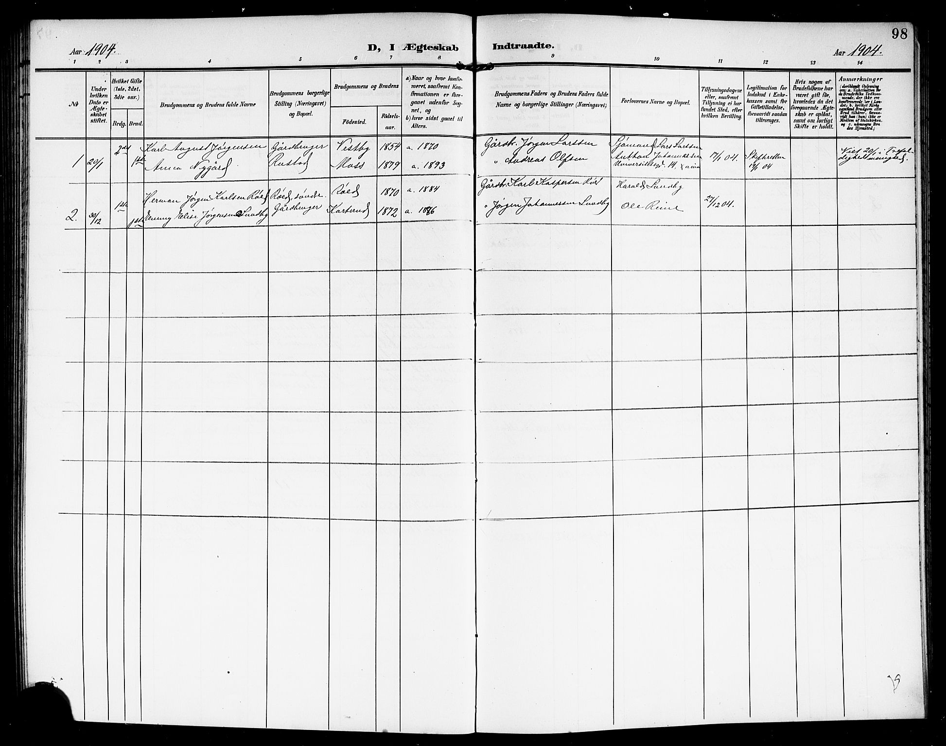 Vestby prestekontor Kirkebøker, AV/SAO-A-10893/G/Ga/L0002: Parish register (copy) no. I 2, 1903-1916, p. 98