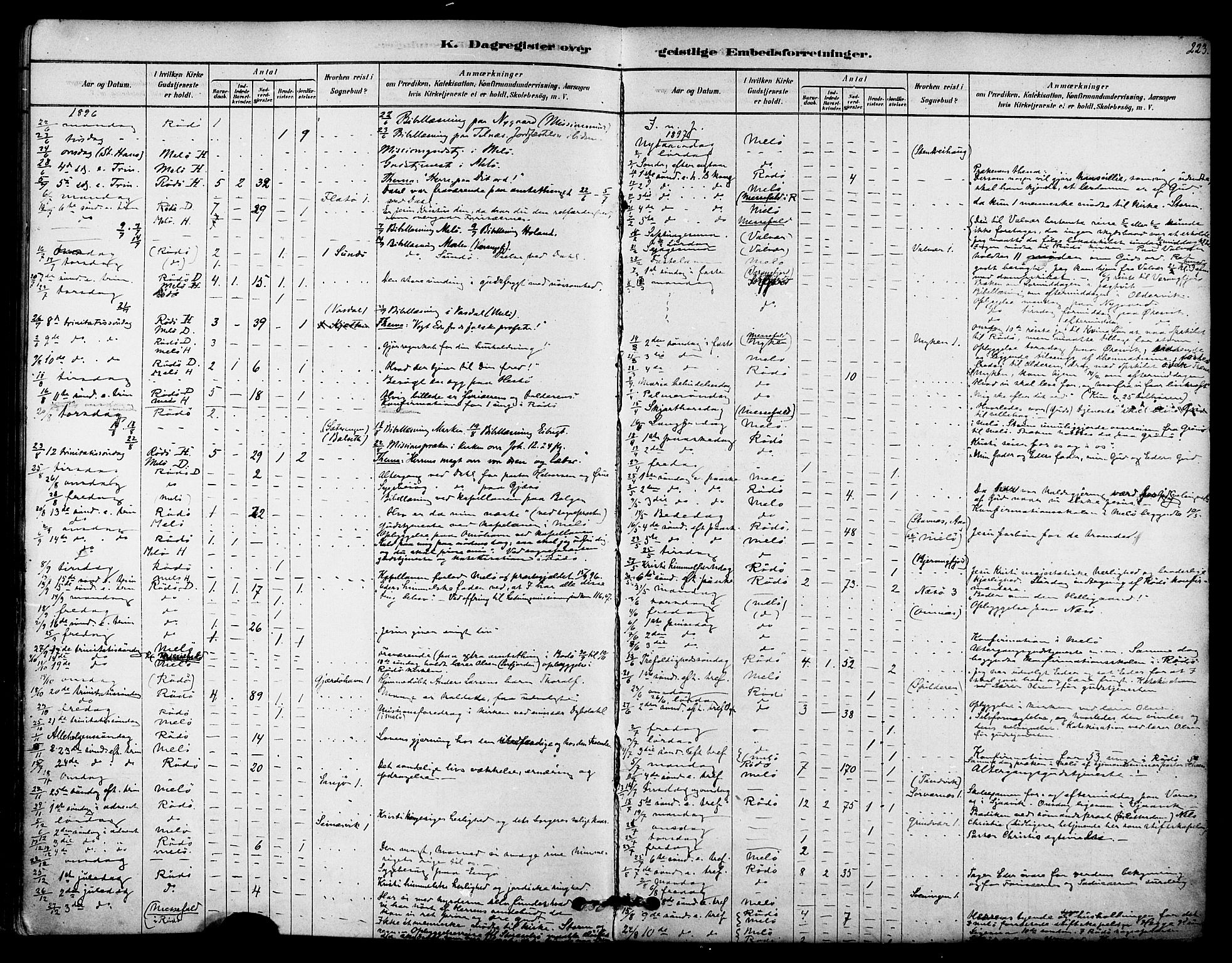 Ministerialprotokoller, klokkerbøker og fødselsregistre - Nordland, AV/SAT-A-1459/841/L0609: Parish register (official) no. 841A13, 1878-1902, p. 223