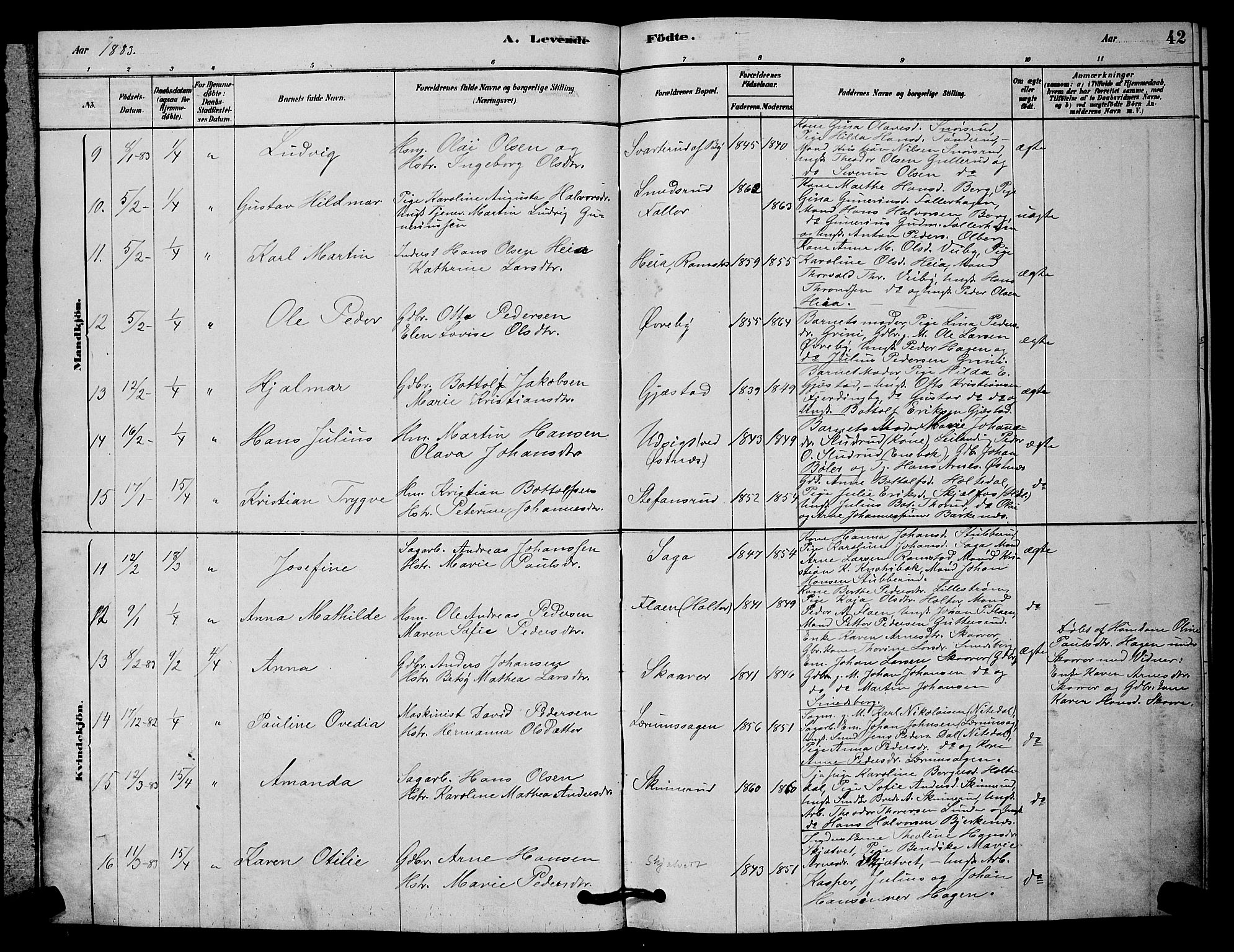 Fet prestekontor Kirkebøker, AV/SAO-A-10370a/G/Ga/L0006: Parish register (copy) no. I 6, 1878-1891, p. 42