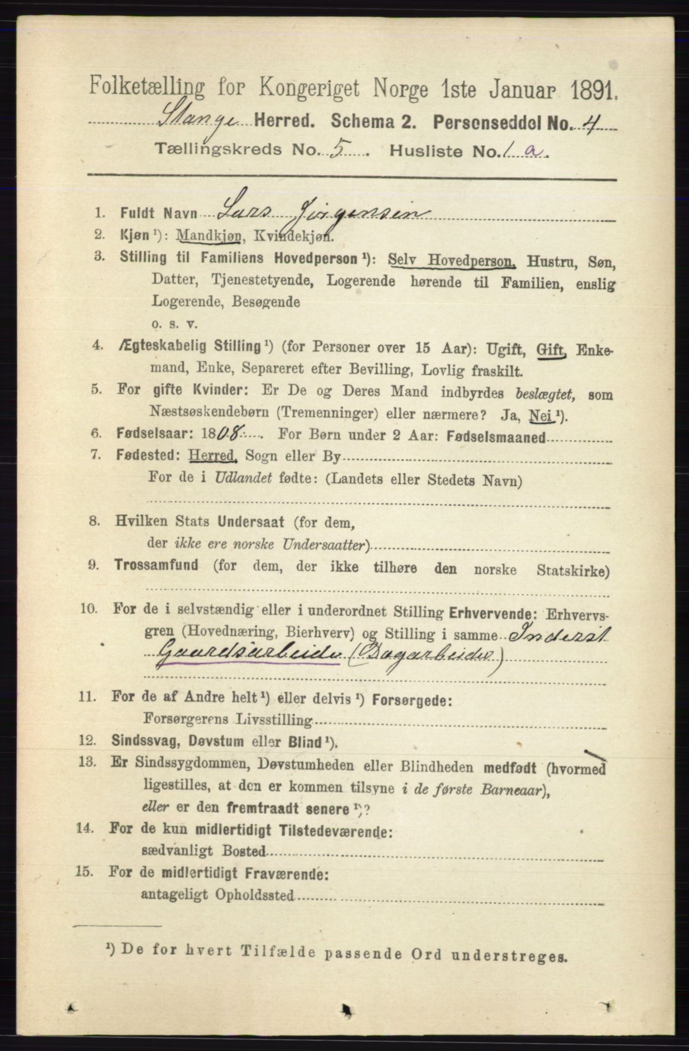 RA, 1891 census for 0417 Stange, 1891, p. 3765