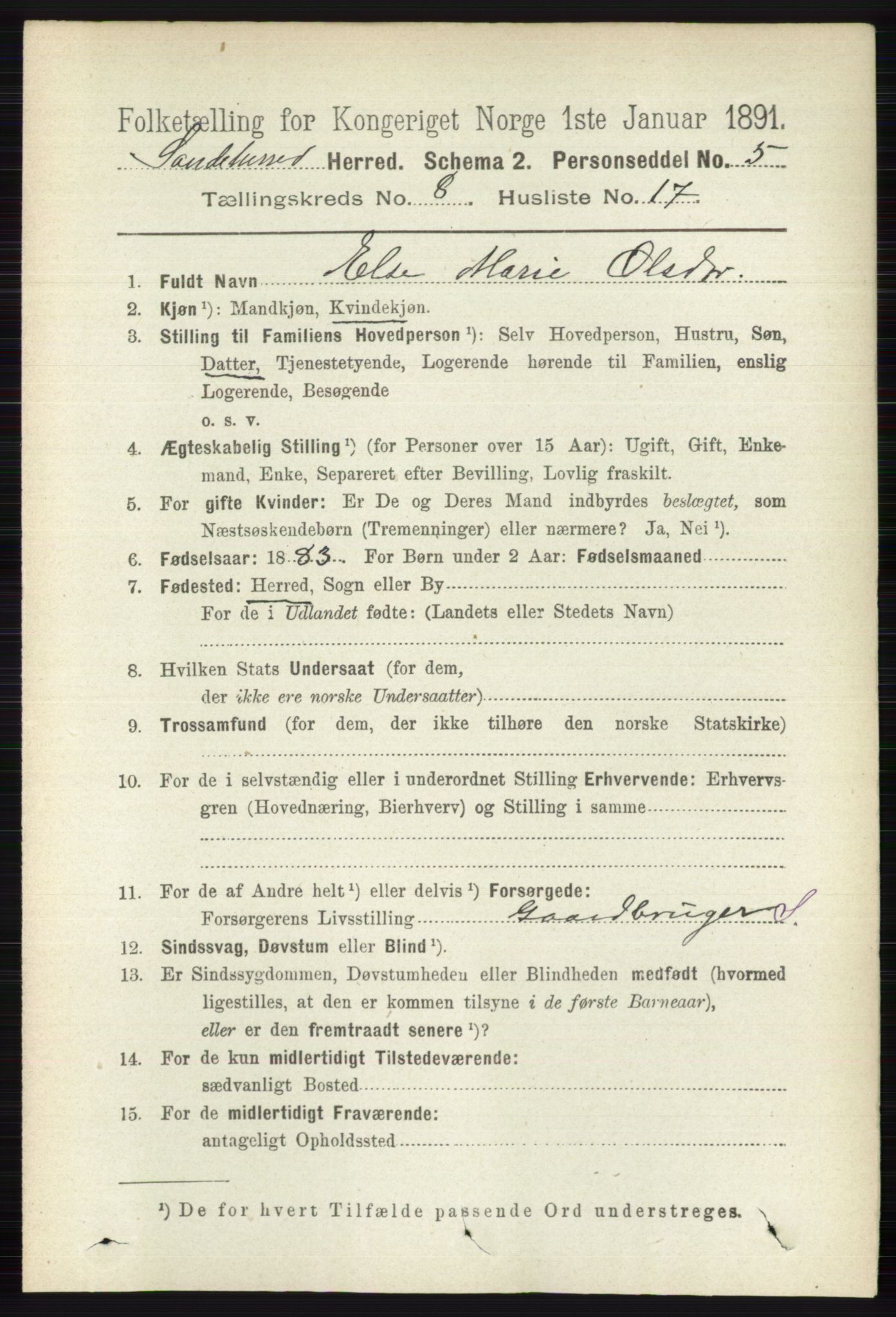 RA, 1891 census for 0724 Sandeherred, 1891, p. 4914