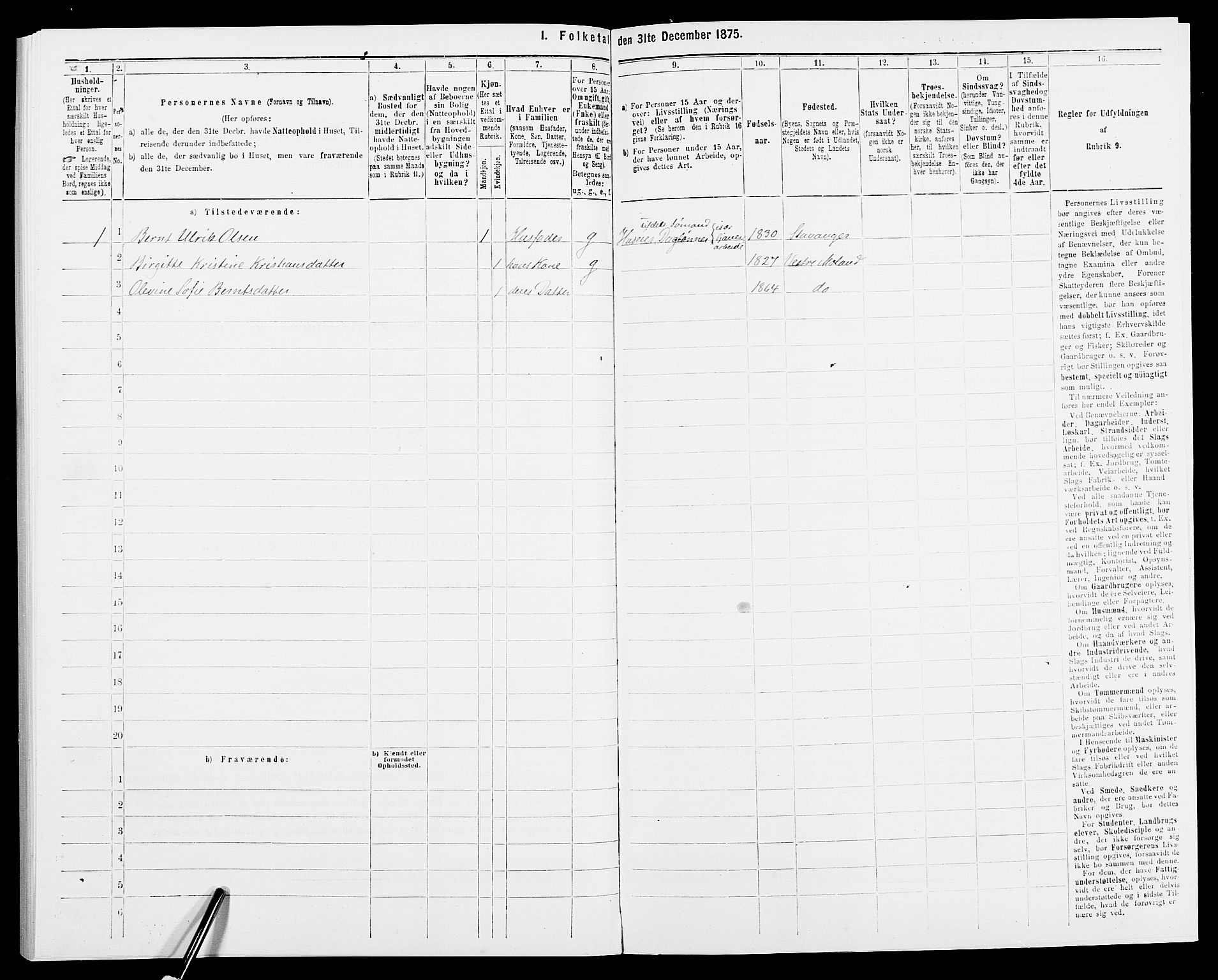 SAK, 1875 census for 0926L Vestre Moland/Vestre Moland, 1875, p. 276